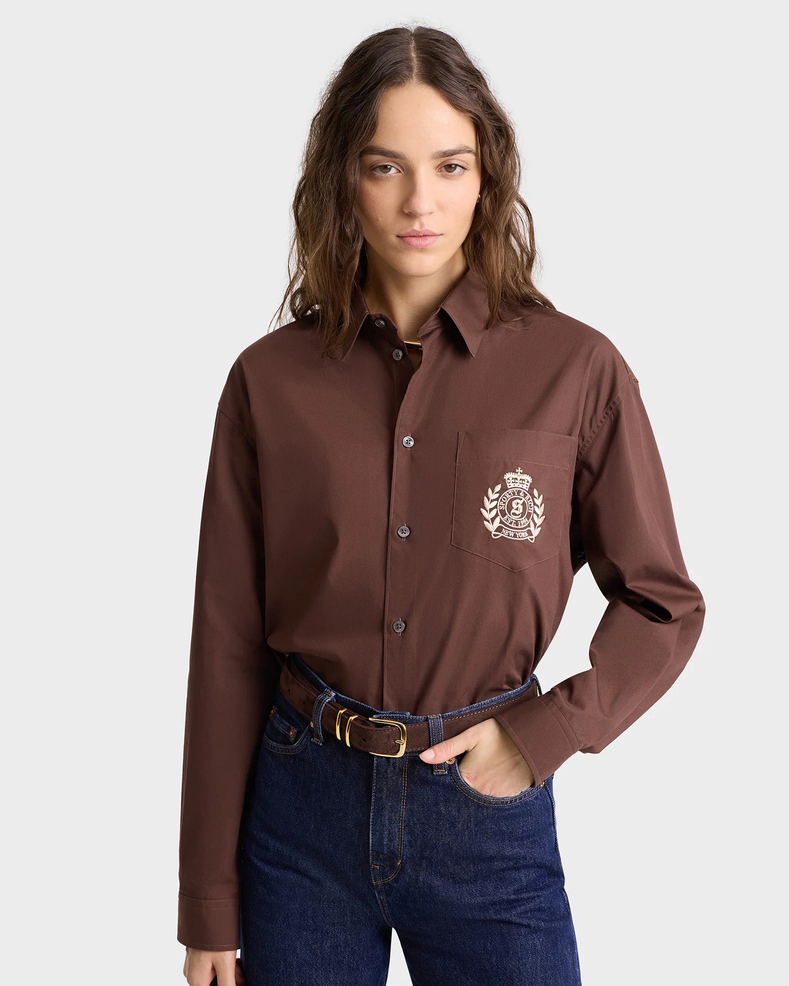 H&W CREST OVERSIZED SHIRT CHOCOLATE