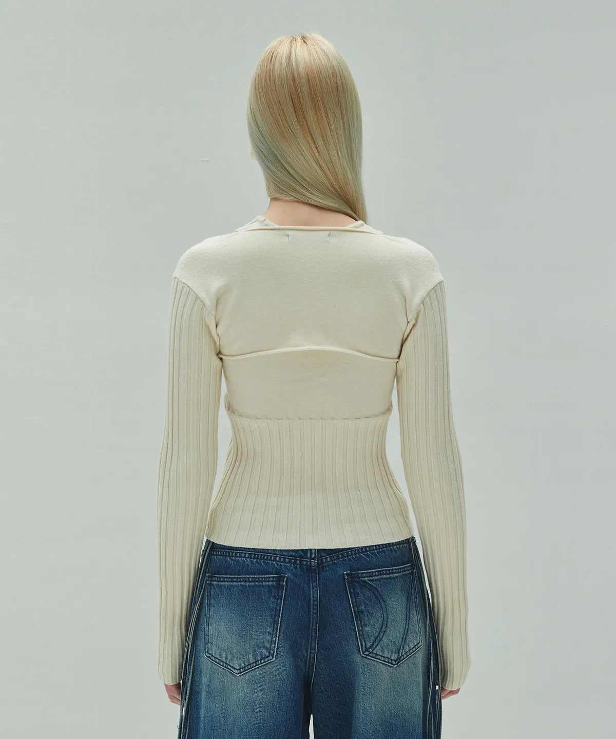 RIBBED BOLERO CARDIGAN IN IVORY