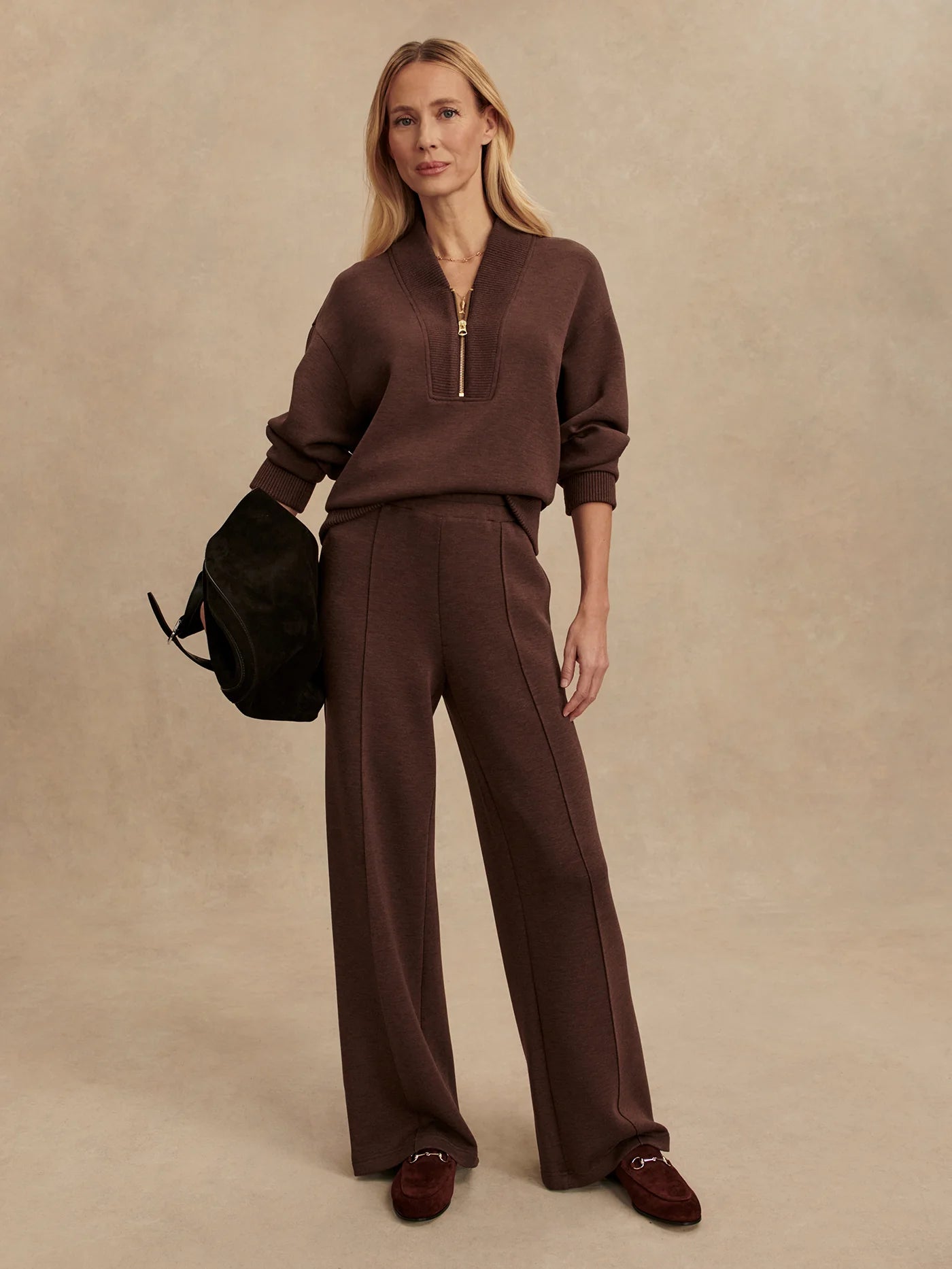SALLY HALF ZIP SWEAT COFFEE BEAN MARL