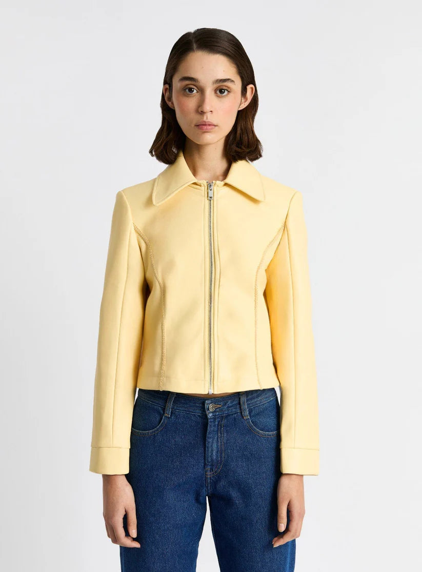 GABRIELLA YELLOW FAUX LEATHER JACKET