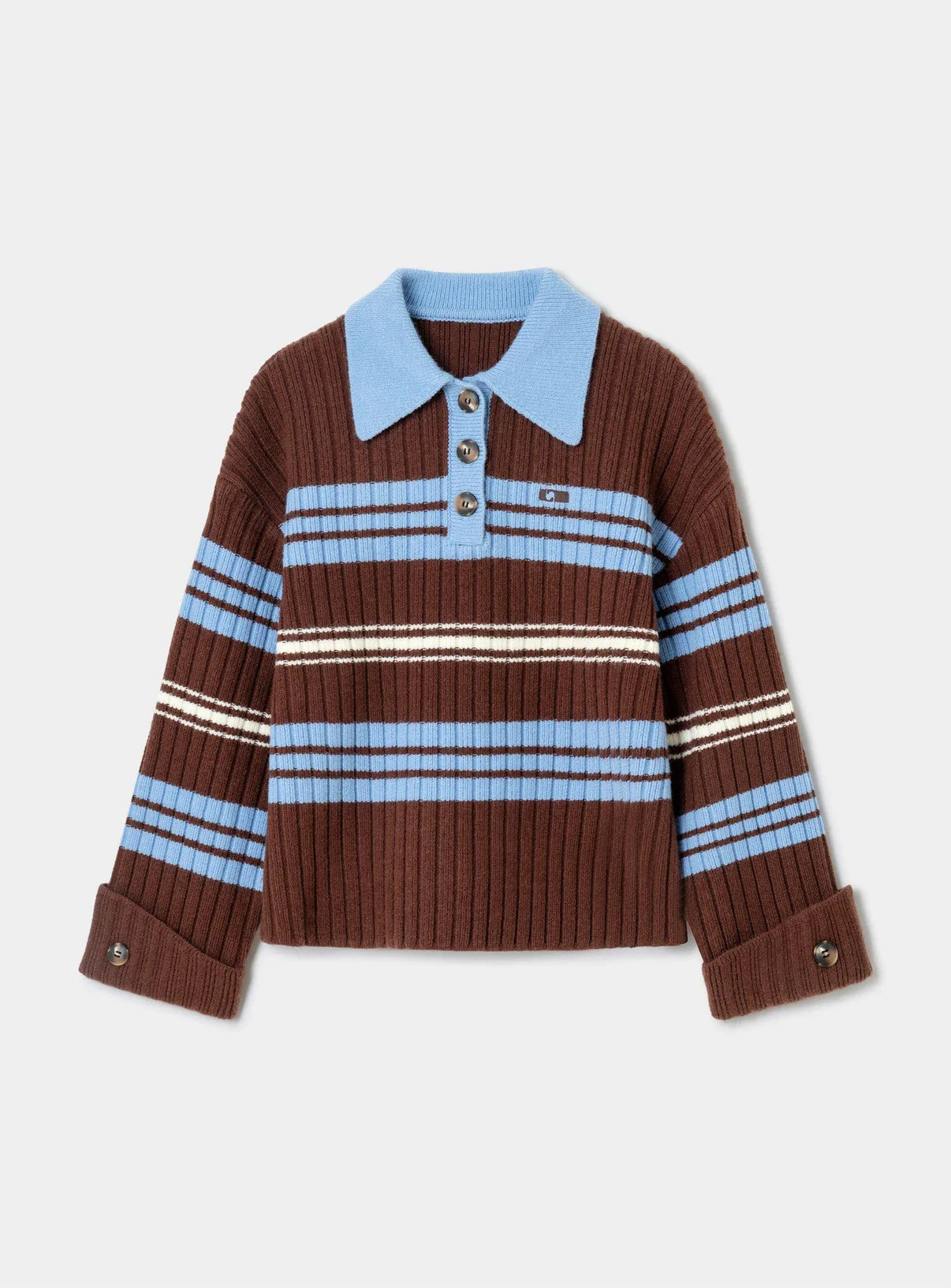 GRAZ BROWN STRIPED POLO KNIT