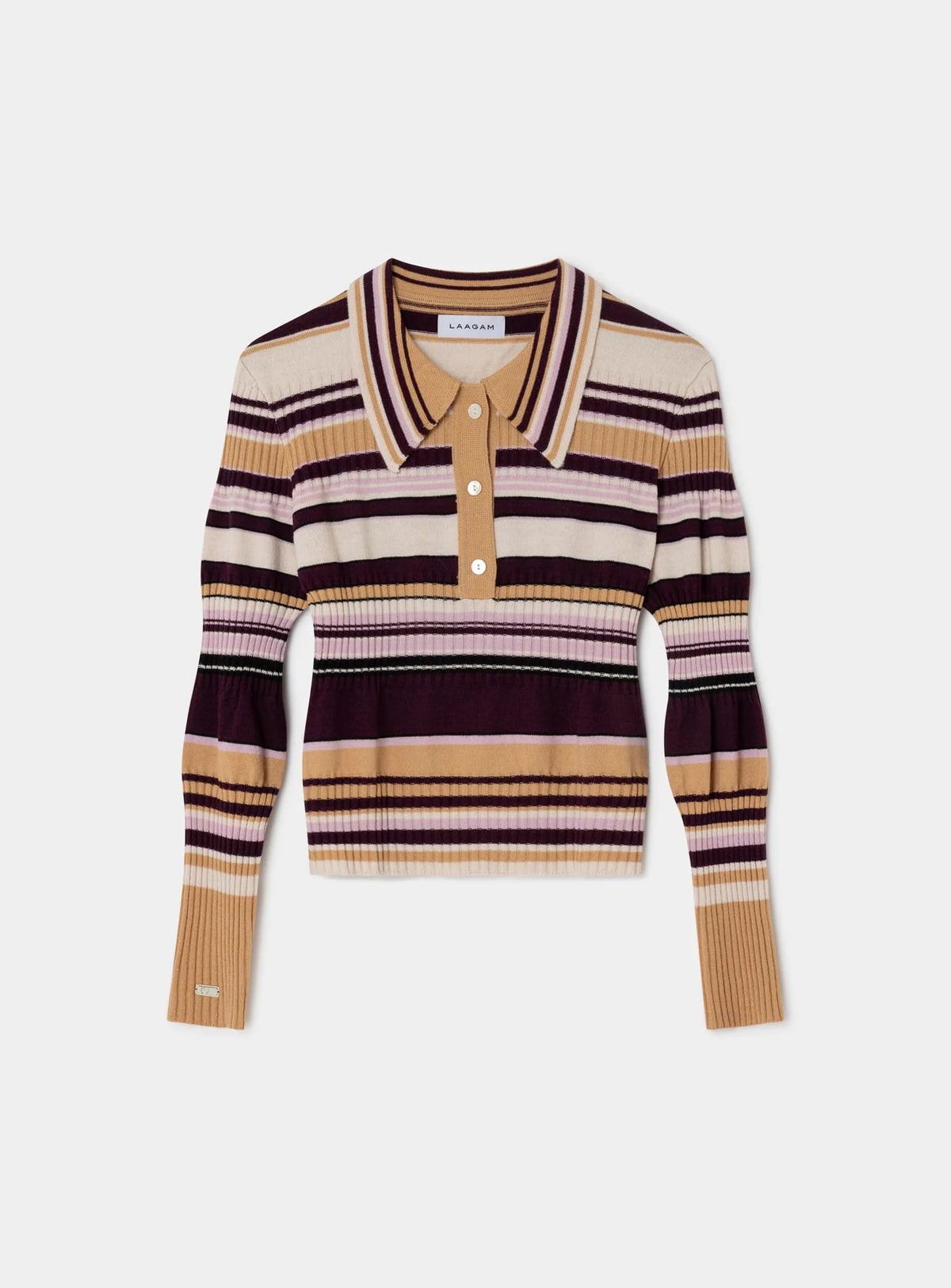 ILYANA CAMEL STRIPED POLO KNIT