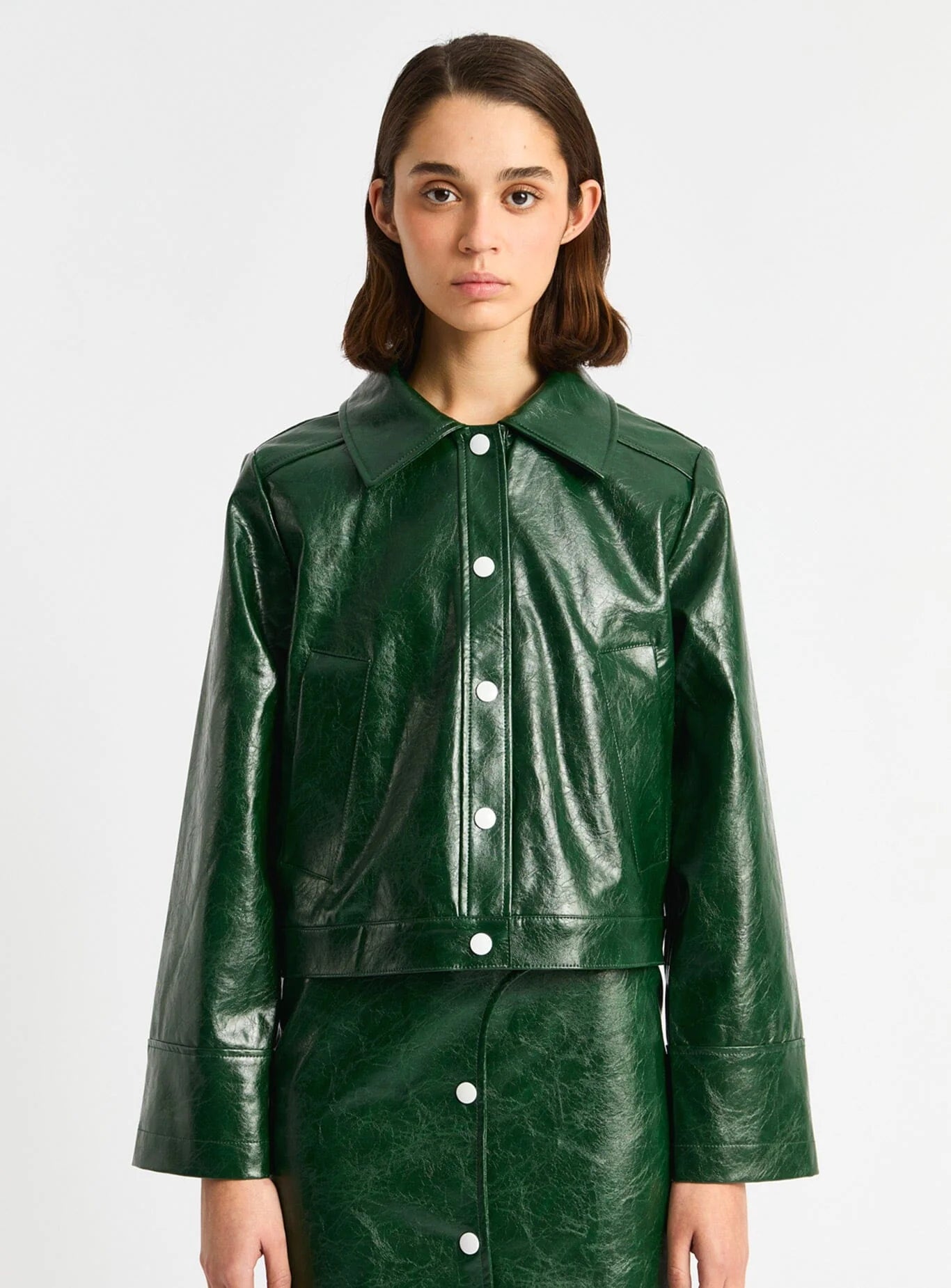 LENA GREEN FAUX LEATHER JACKET
