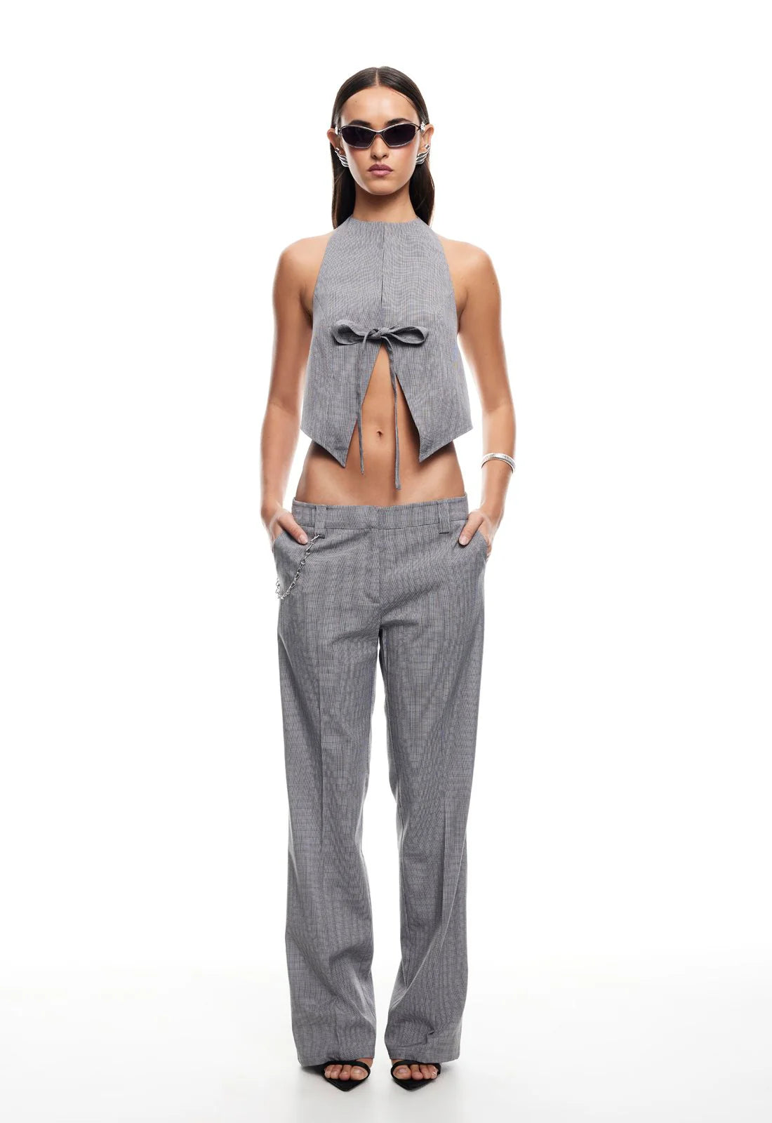 BUTTERFLY TIE TOP ONYX GINGHAM