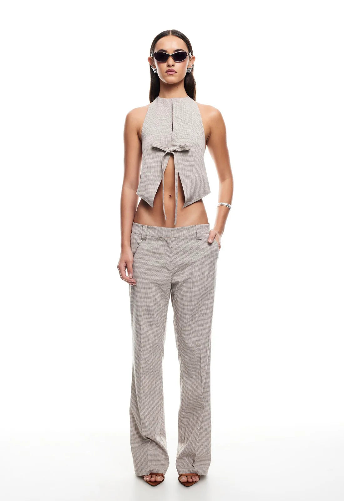 BUTTERFLY TIE TOP BEIGE GINGHAM