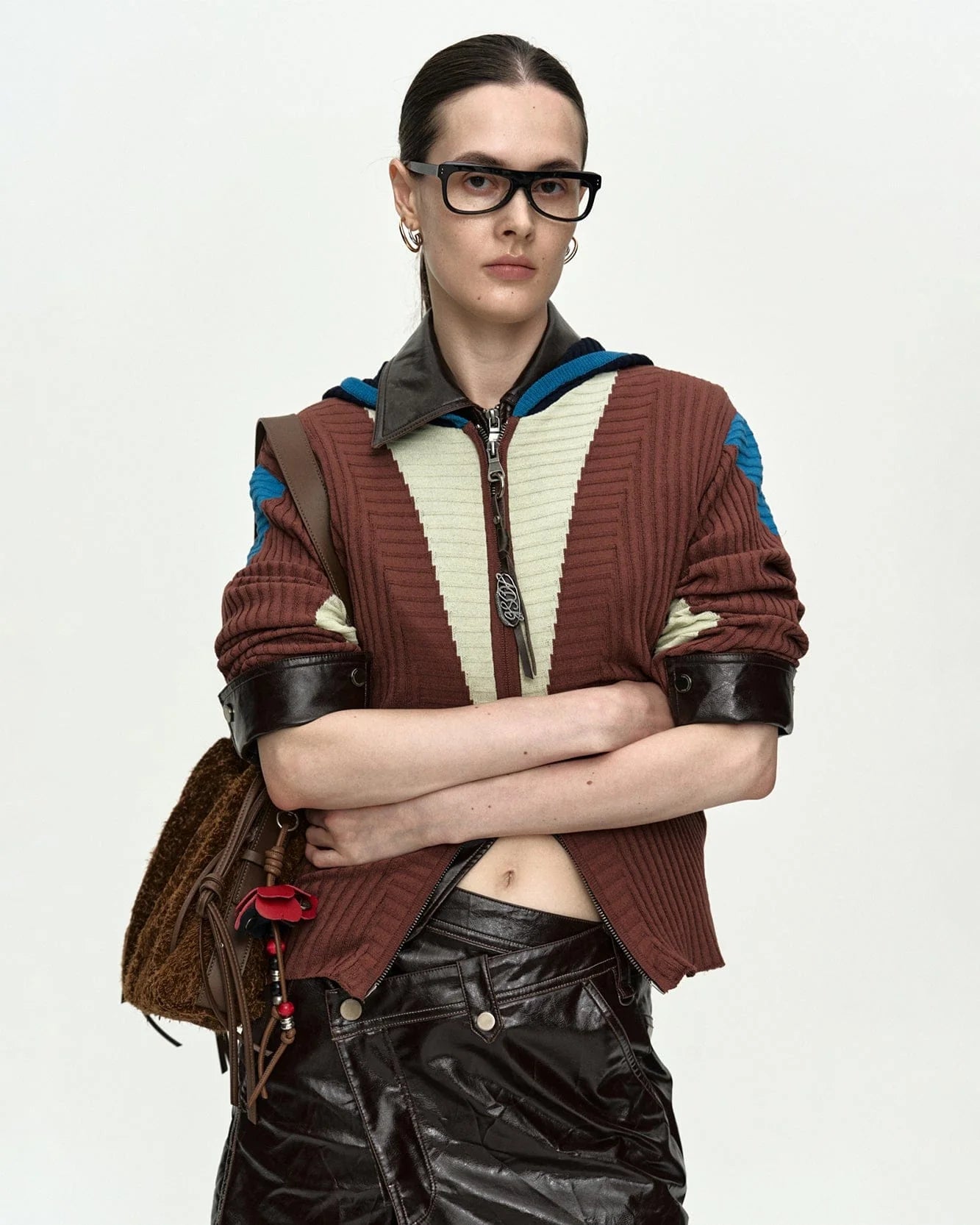 RISA COLOR-BLOCKED KNIT ZIP-UP HOODIE