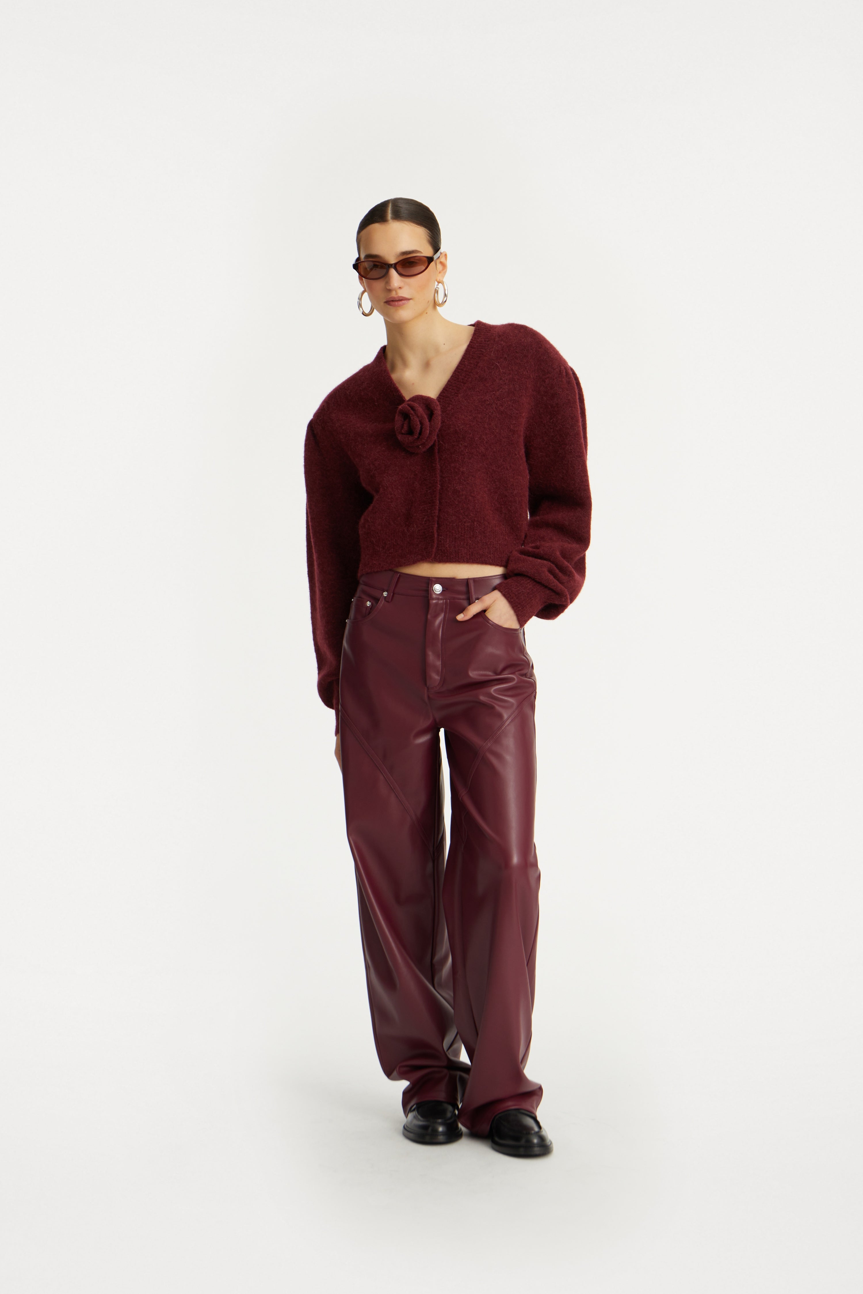 MID WAISTED PIPING PANTS ZINFANDEL