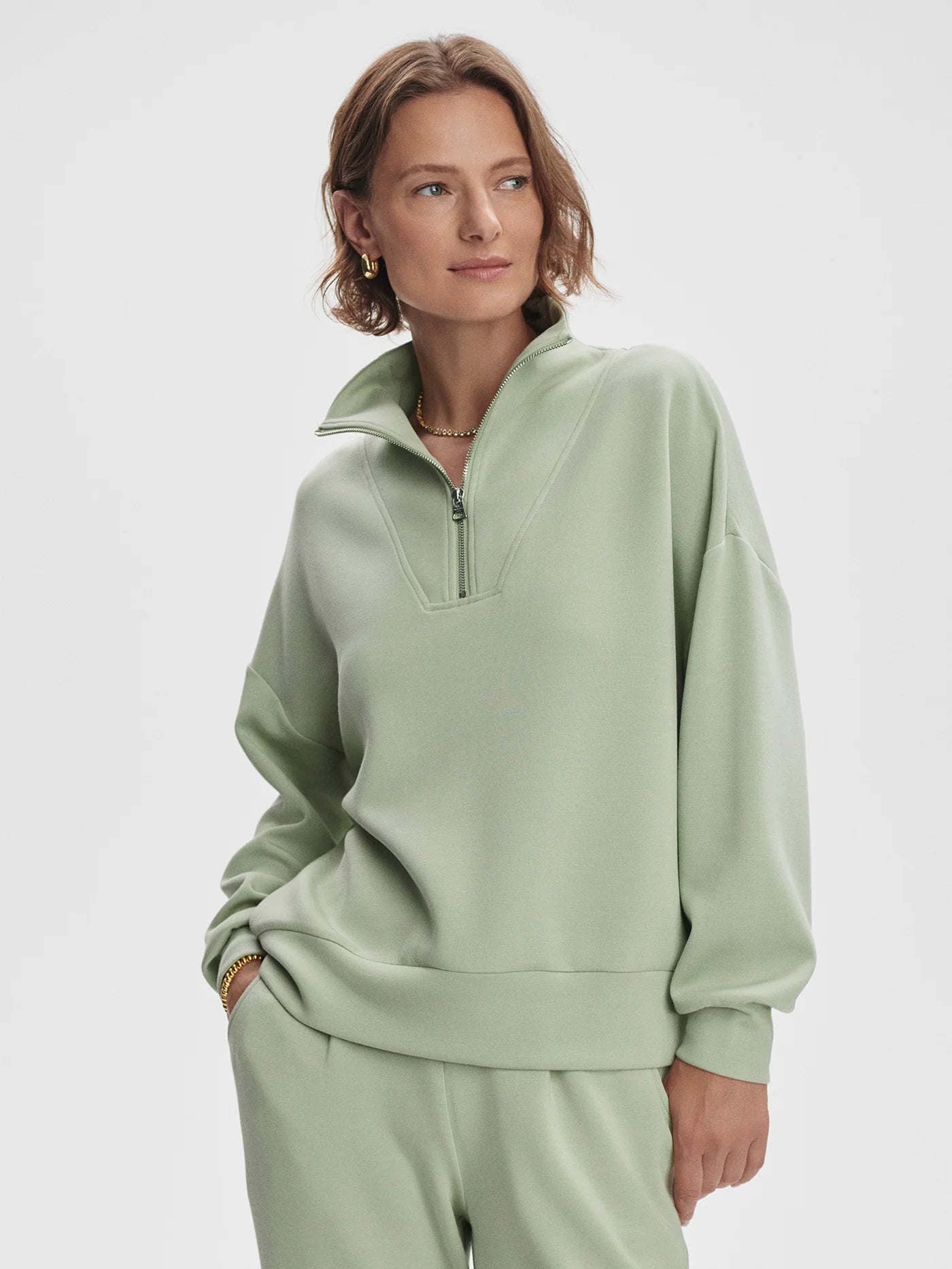 HAWLEY HALF-ZIP SWEAT IN SNOW SAGE