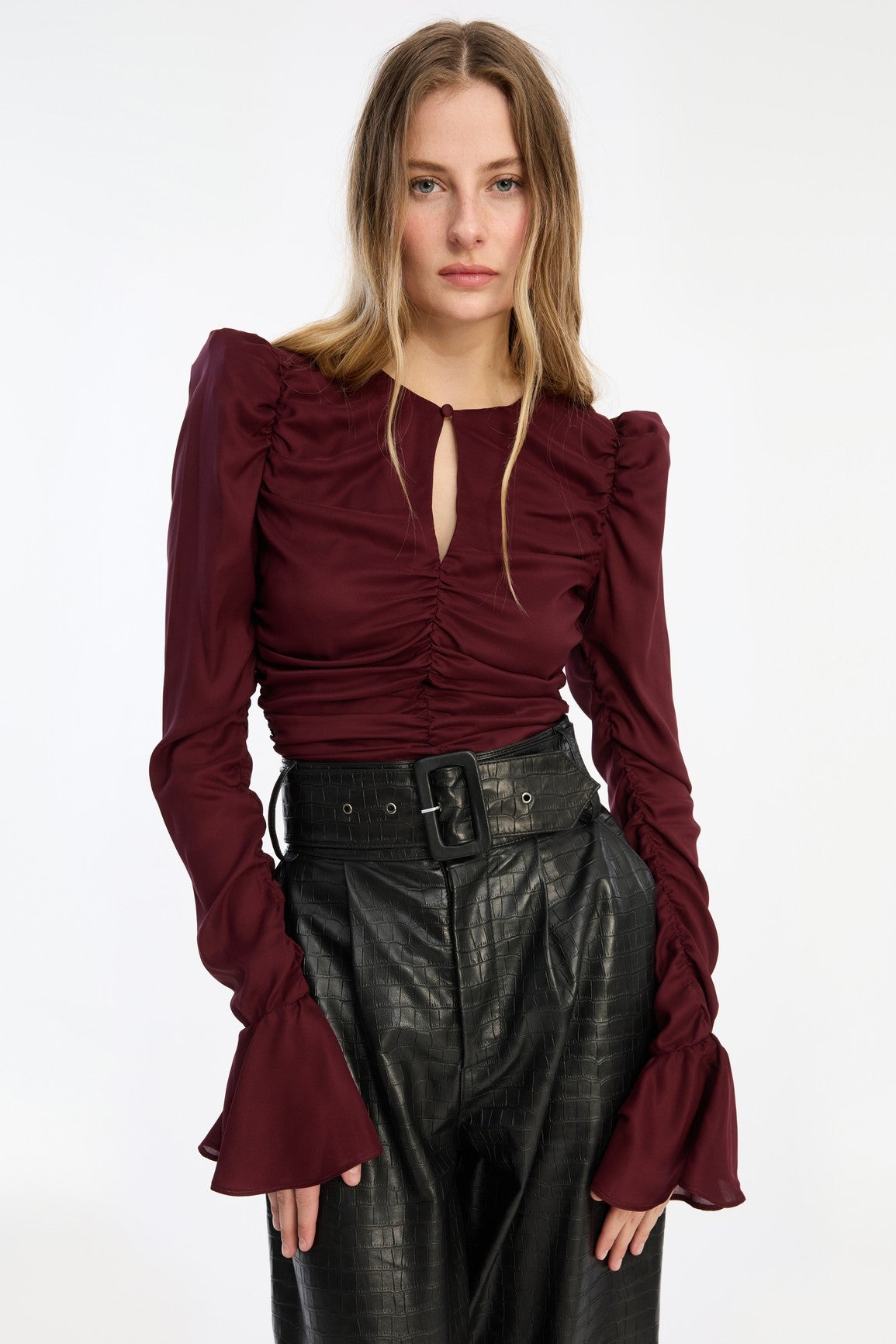 CHIFFON RUCHED LS TOP