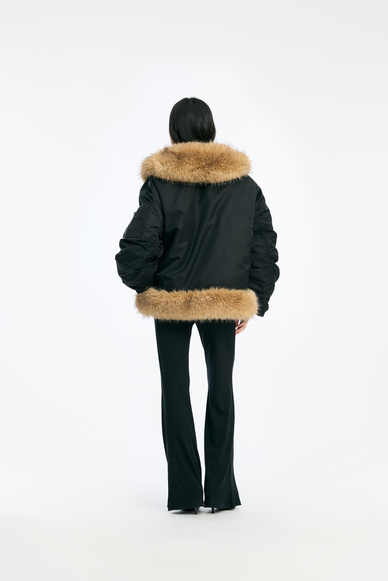 FAUX FUR COLLAR BOMBER JACKET