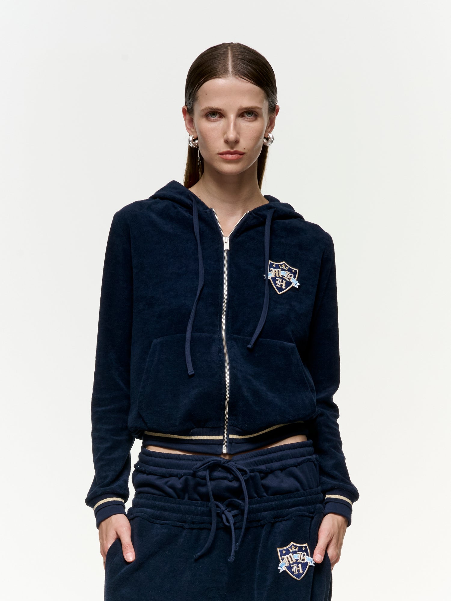 CREST ZIPPED HOODIE NAVY