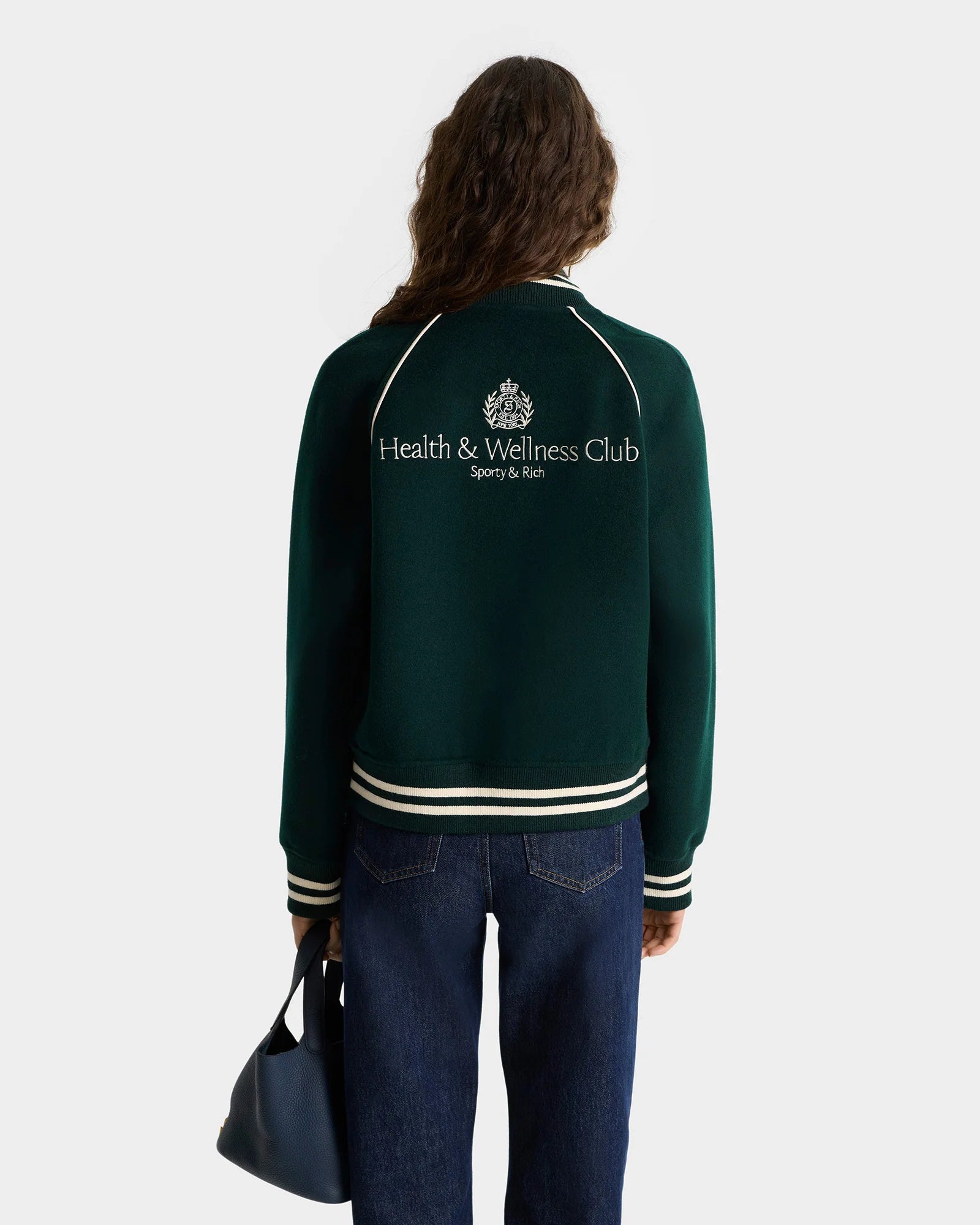 H&W CREST DOUBLE FACE VARSITY JACKET IN FOREST