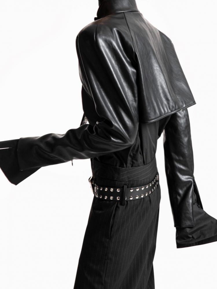 VEGAN LEATHER CROPPED BOLERO JACKET IN BLACK