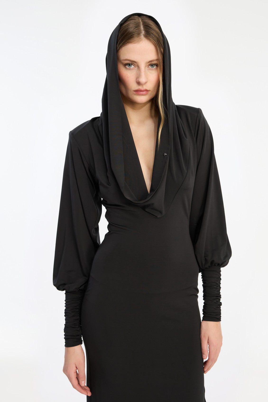 SLINKY HOODED DRESS