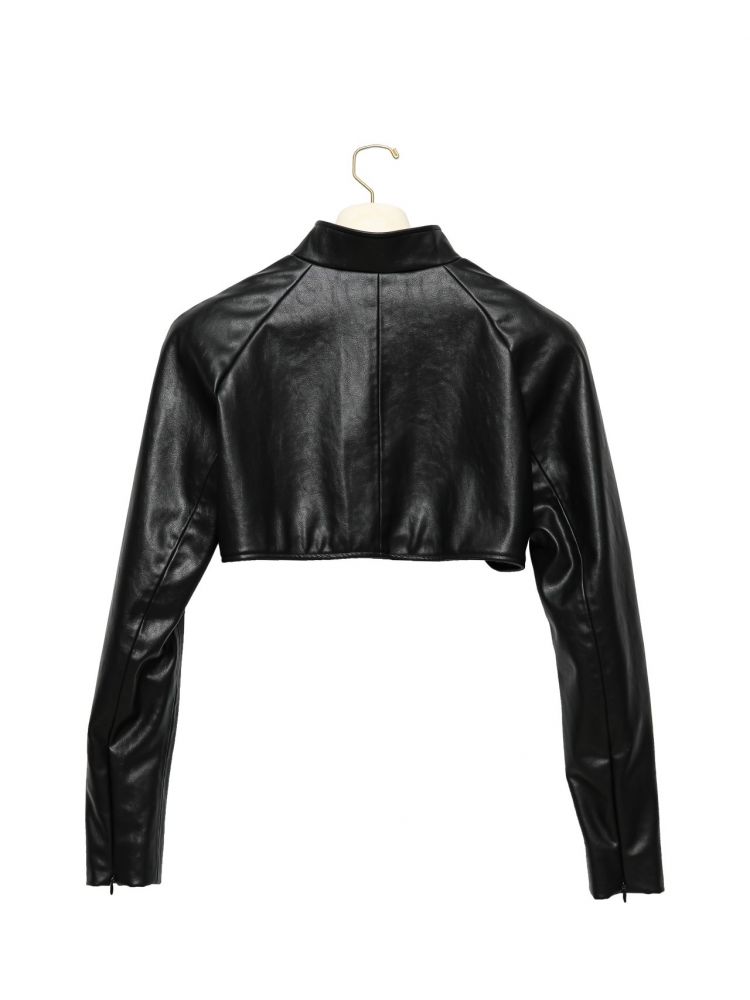 VEGAN LEATHER CROPPED BOLERO JACKET IN BLACK