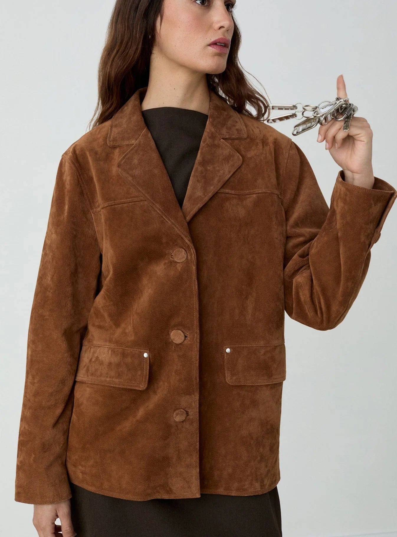 MAIRA REAL SUEDE BROWN LONG JACKET