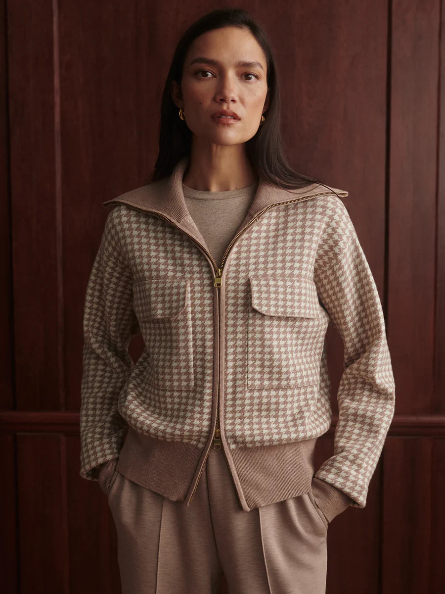 ABLETT JACQUARD KNIT JACKET IN TAUPE