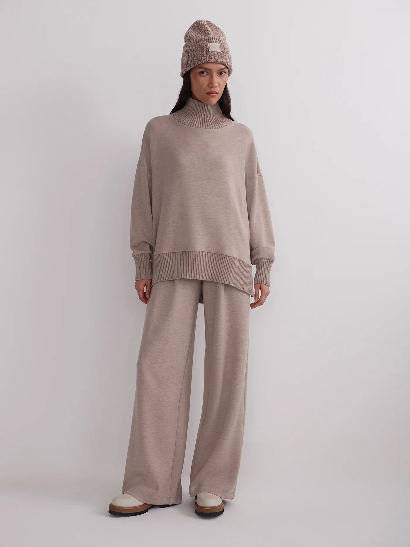 THE EXTRA WIDE LEG PANT 29.5- TAUPE MARL