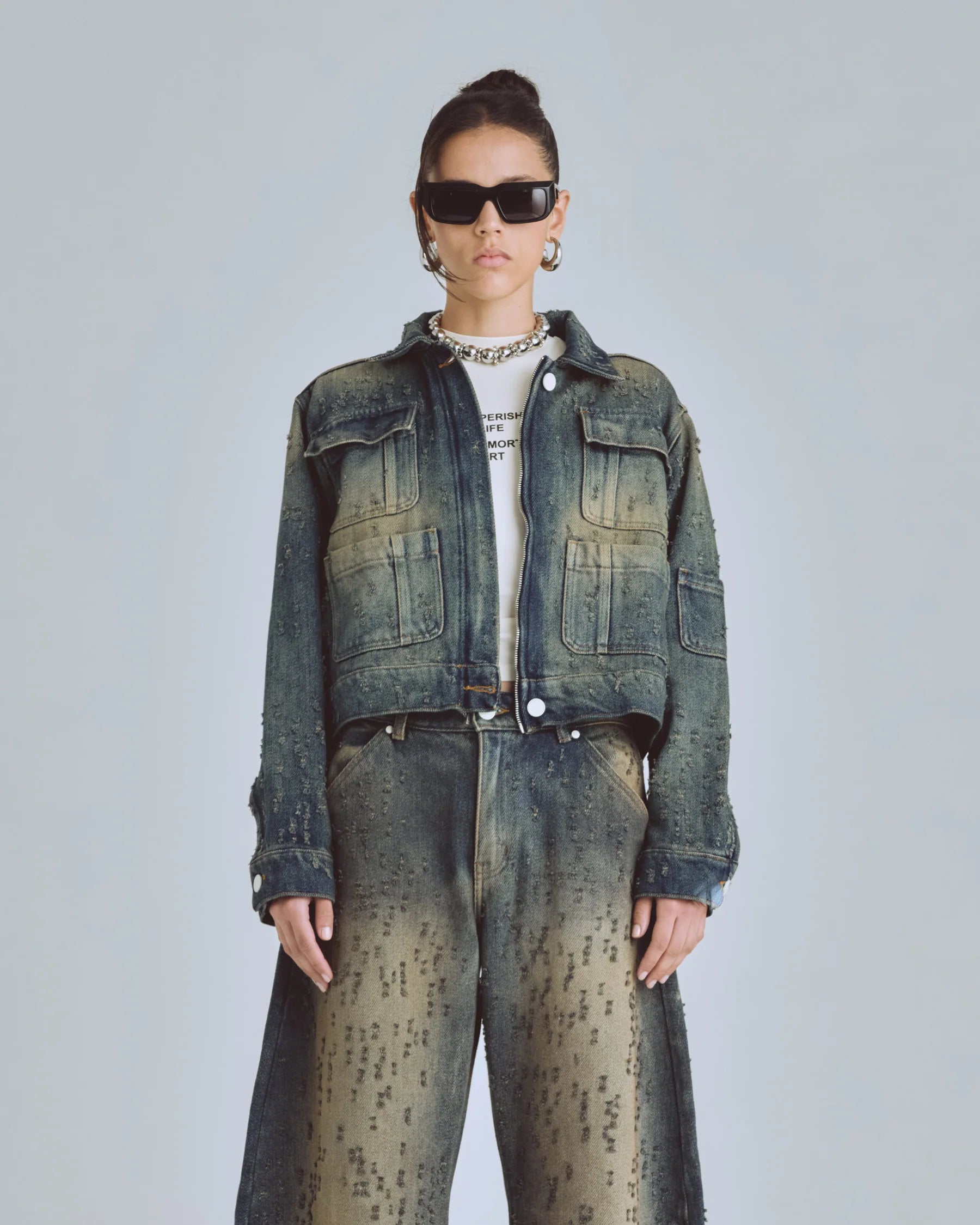 AGNUS DEI RIPPED JACKET IN DIRTY BLUE