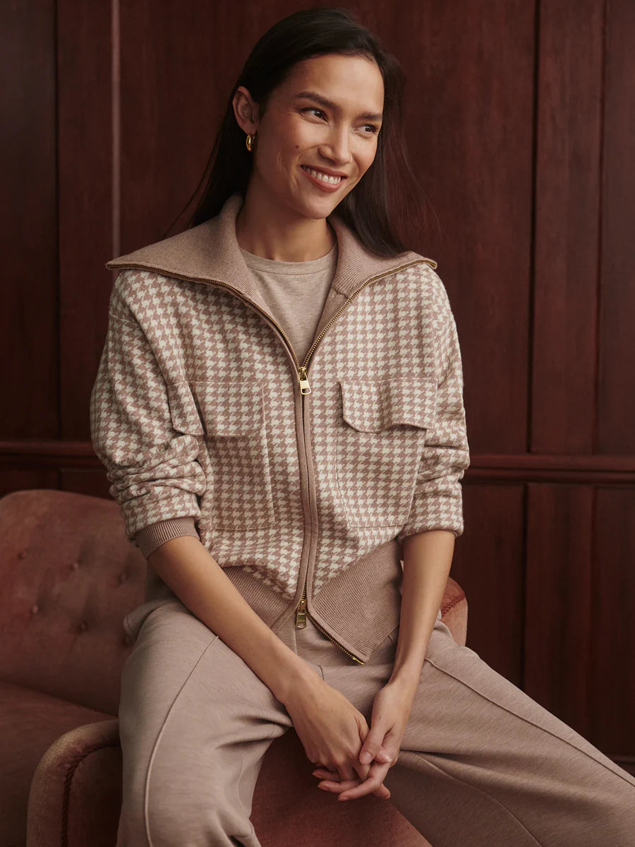 ABLETT JACQUARD KNIT JACKET IN TAUPE