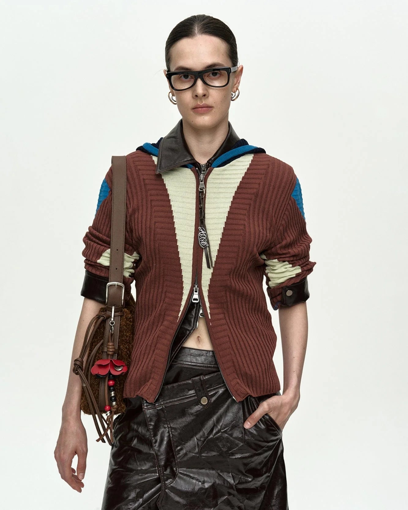 RISA COLOR-BLOCKED KNIT ZIP-UP HOODIE