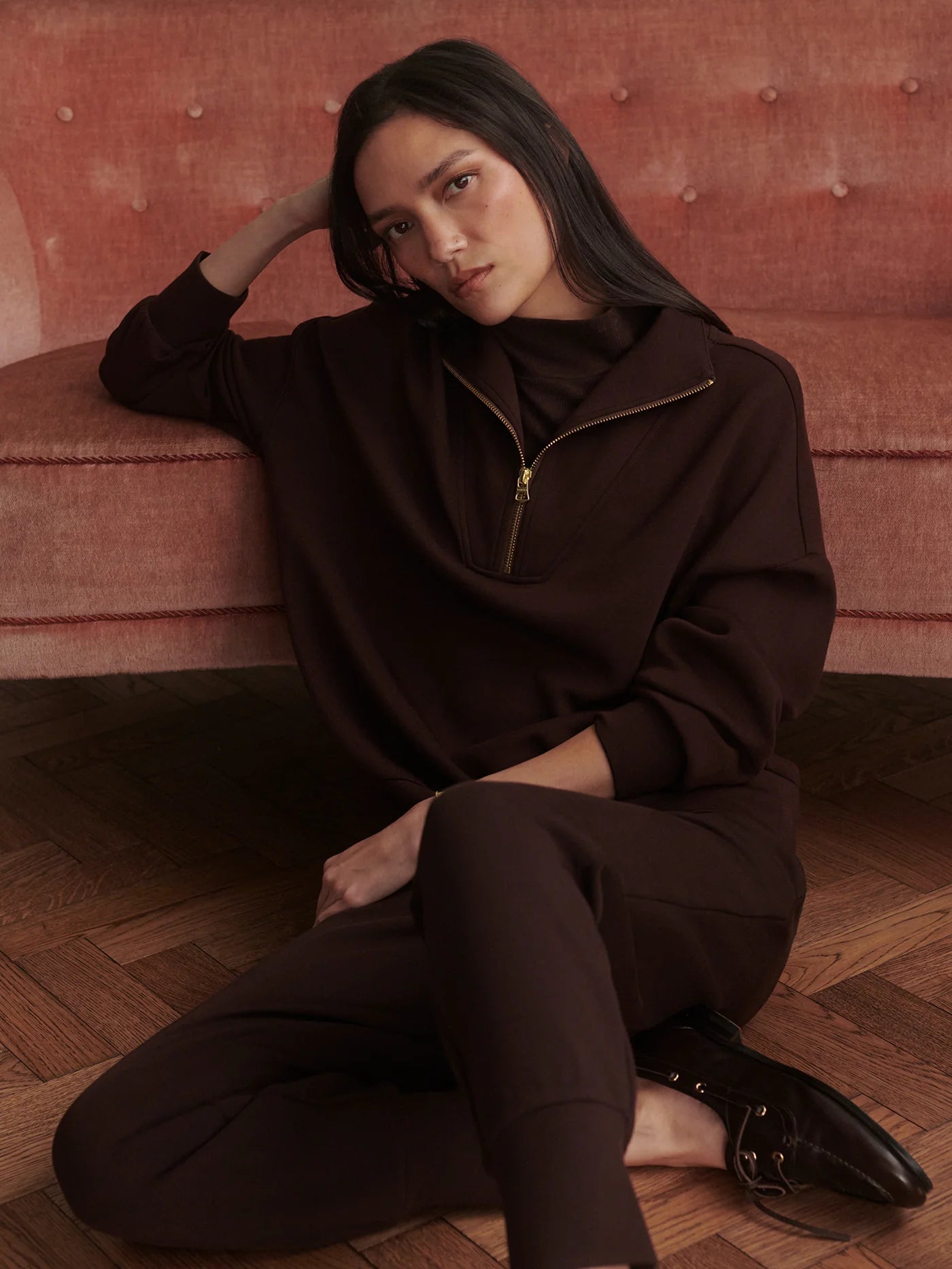 HAWLEY HALF ZIP SWEAT - COFFEE BEAN