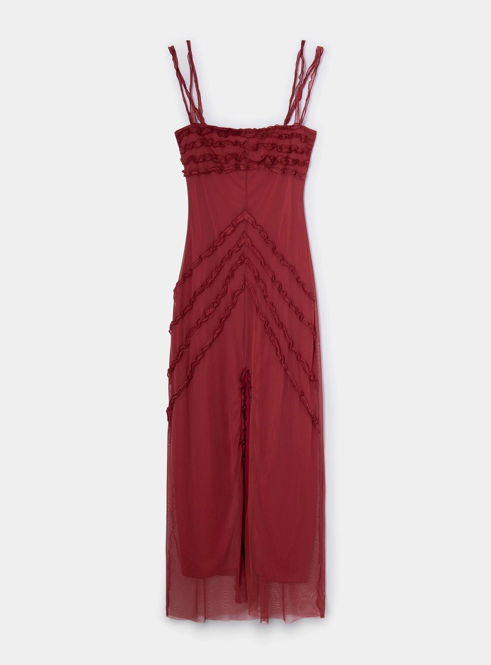 ARABELLA BURGUNDY RUFFLED DRESS