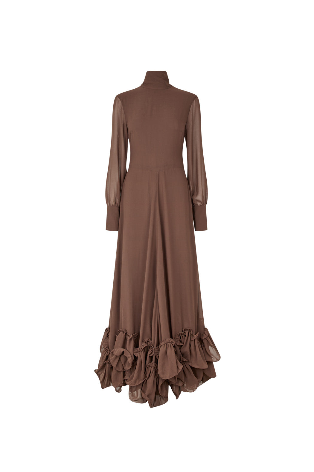 RUFFLE MAXI DRESS CHESTNUT
