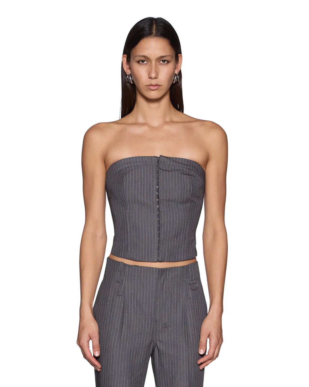 MONDRIAN BUSTIER TOP GREY PINSTRIPE