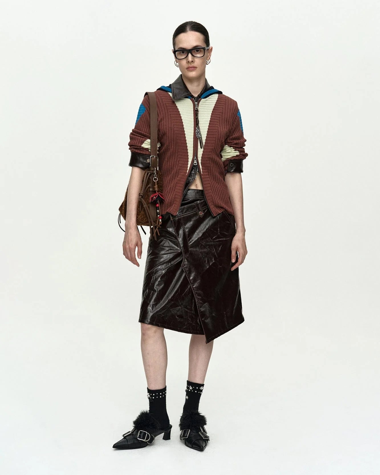 RISA COLOR-BLOCKED KNIT ZIP-UP HOODIE