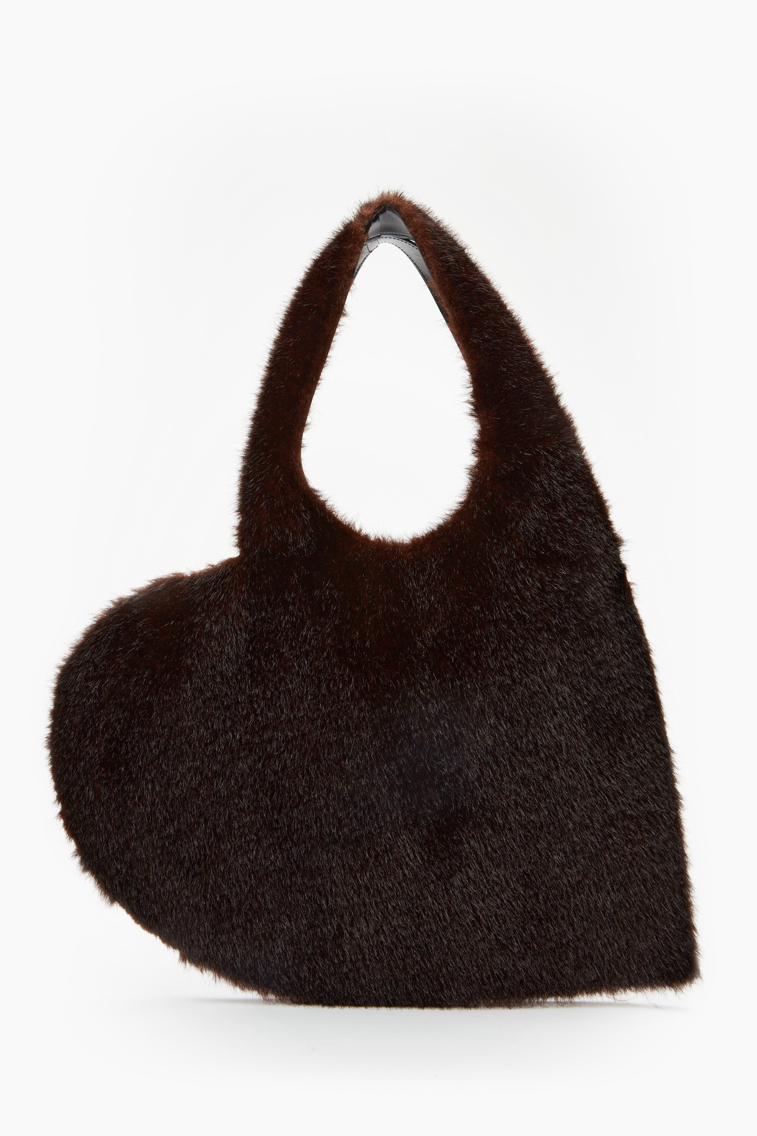 FAUX FUR HEART TOTE BROWN
