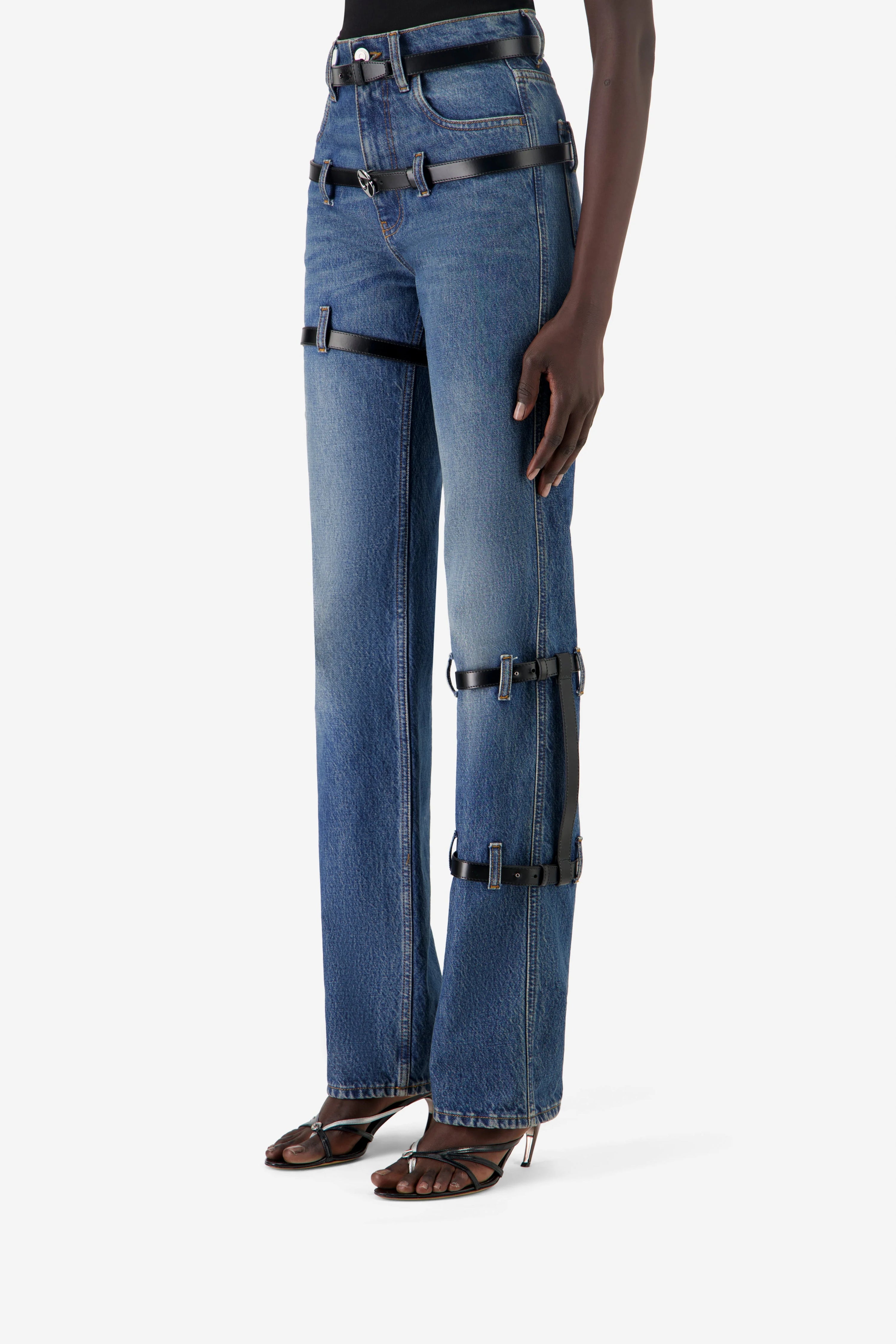 MULTI BELT DENIM PANTS