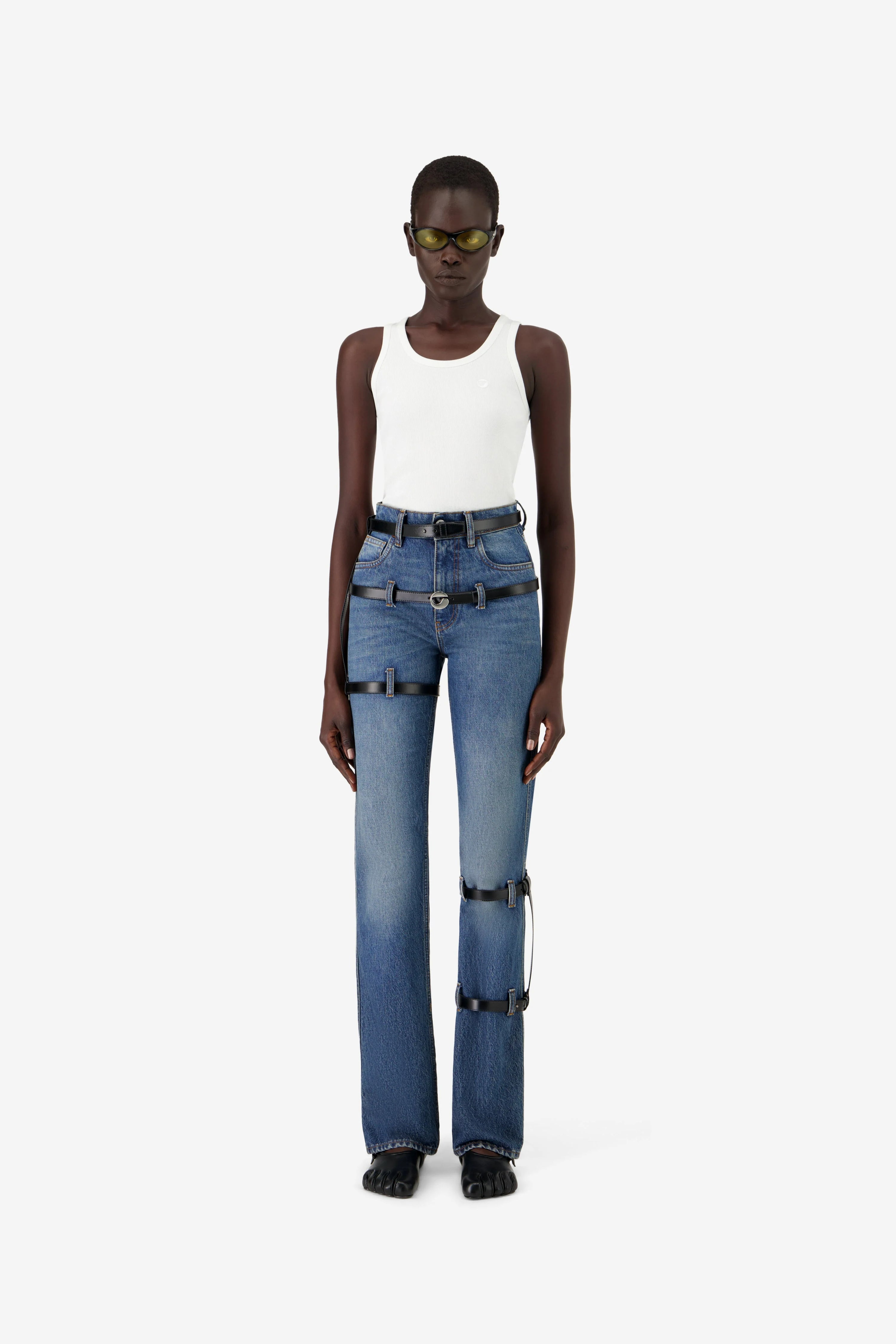 MULTI BELT DENIM PANTS