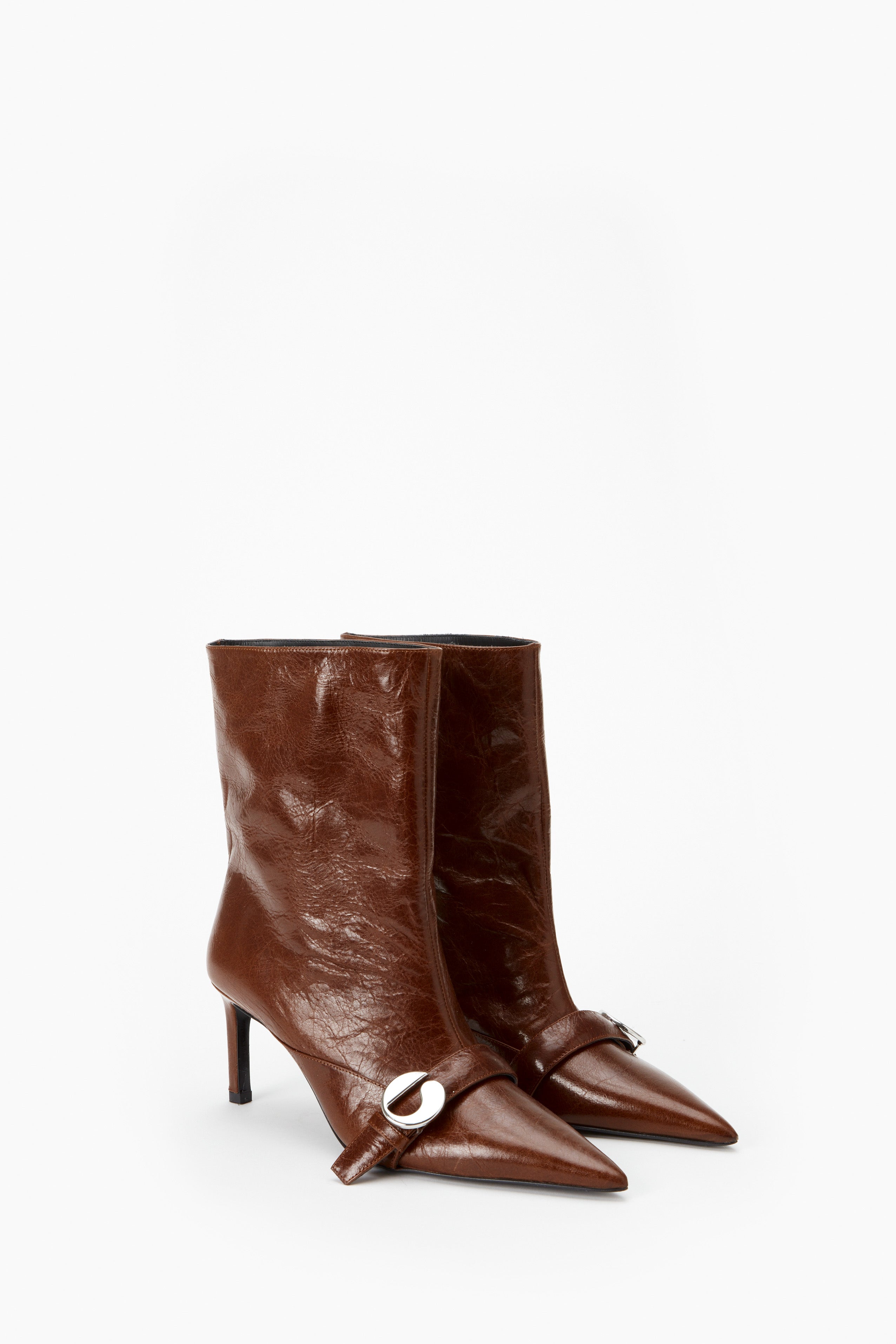 ANKLE HEELED BELT BOOTS BROWN