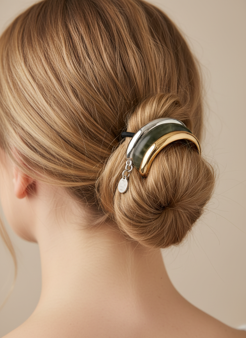 ANYA MIXED METAL MARBLE PONY CUFF - OLIVE