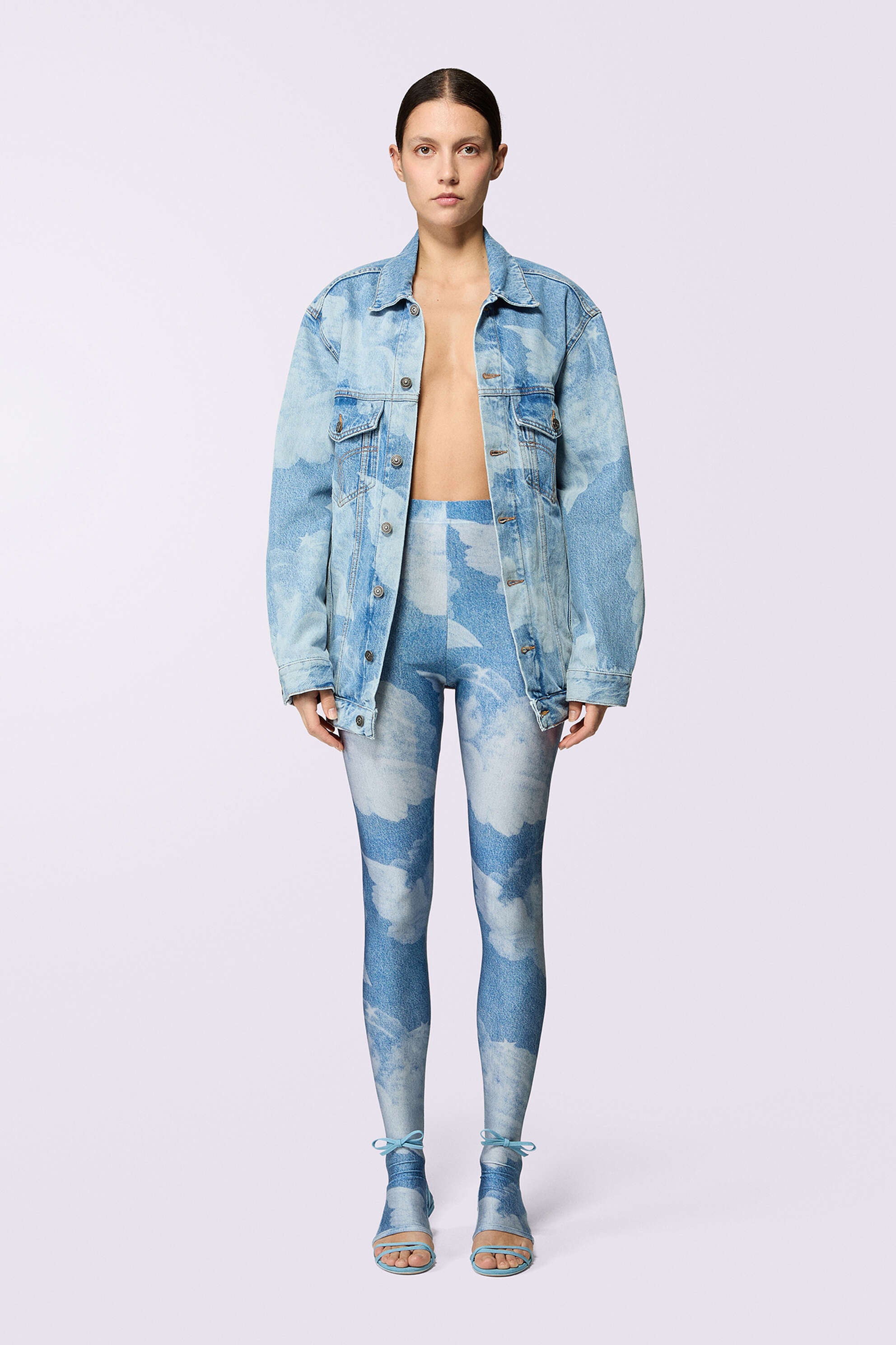 MID BLUE ANGEL PRINT SEMI-FOOTED LEGGINS