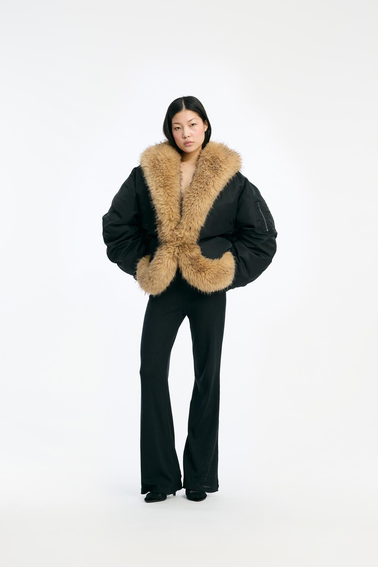 FAUX FUR COLLAR BOMBER JACKET