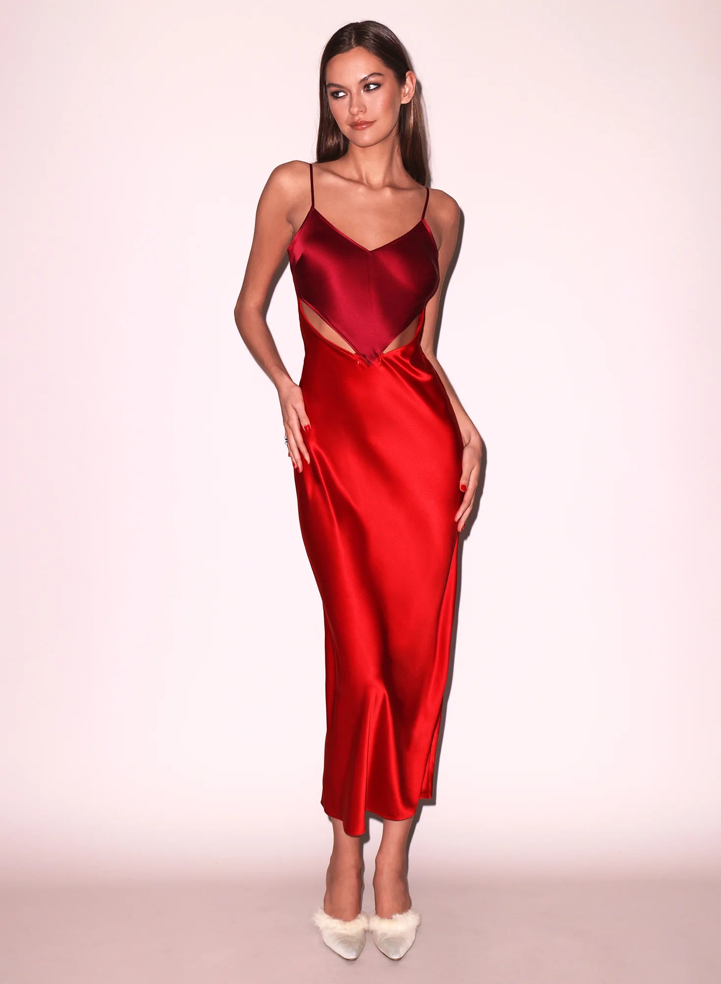 SILK ZIPPER MAXI SLIP DRESS ROUGE
