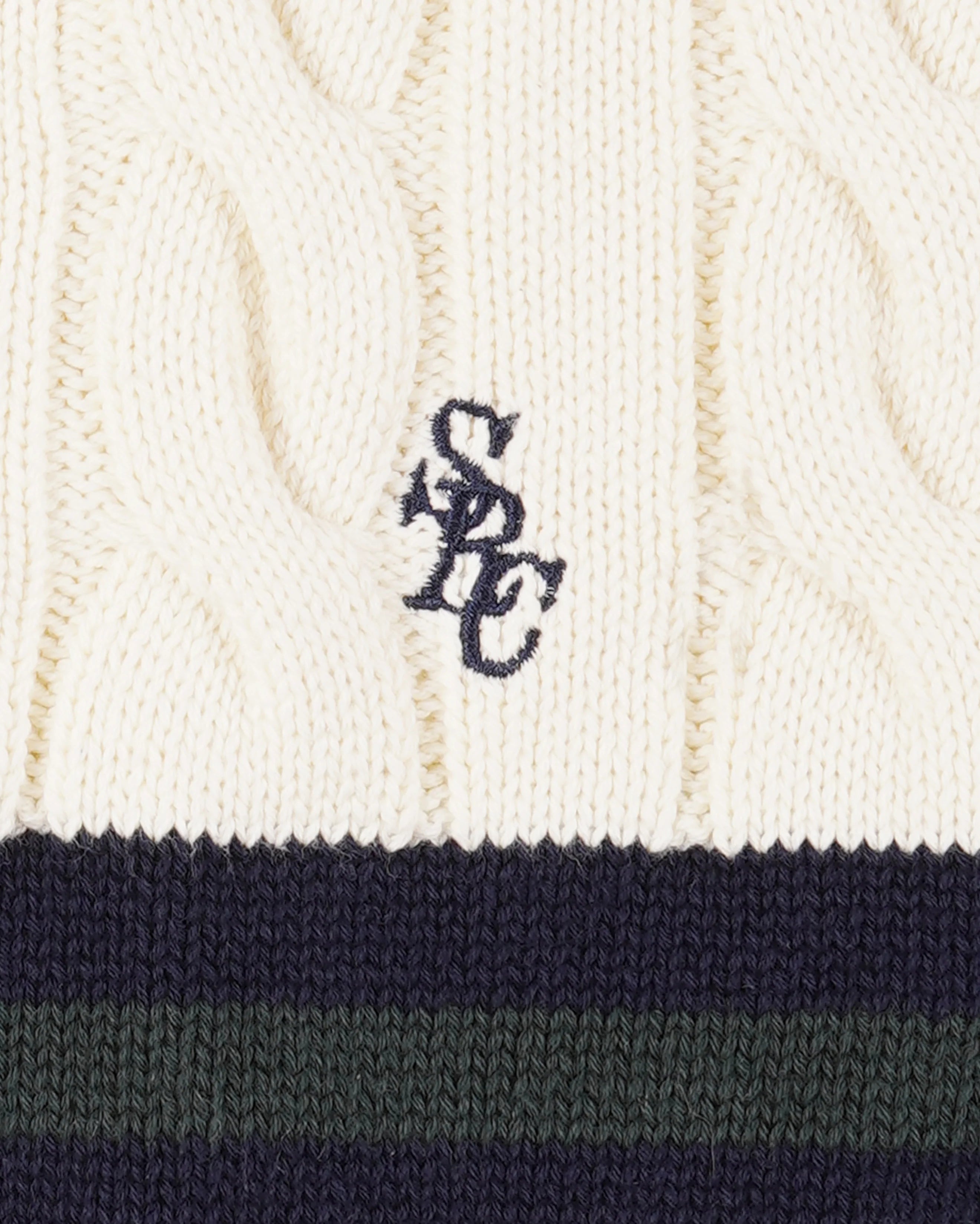 SRC CABLEKNIT V-NECK SWEATER - ECRU/NAVY/FOREST