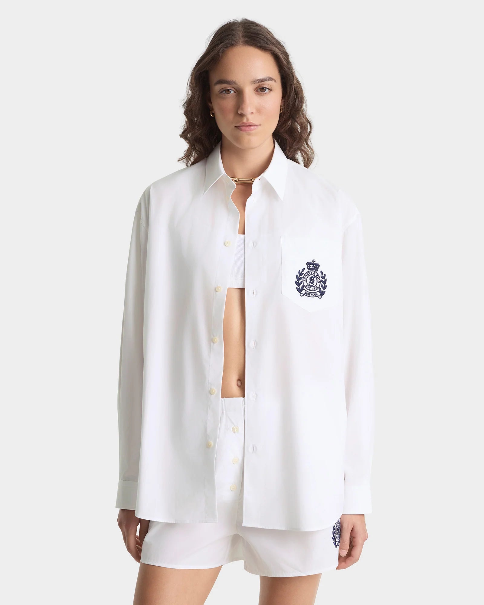 NY CREST OVERSIZED SHIRT -WHITE/NAVY