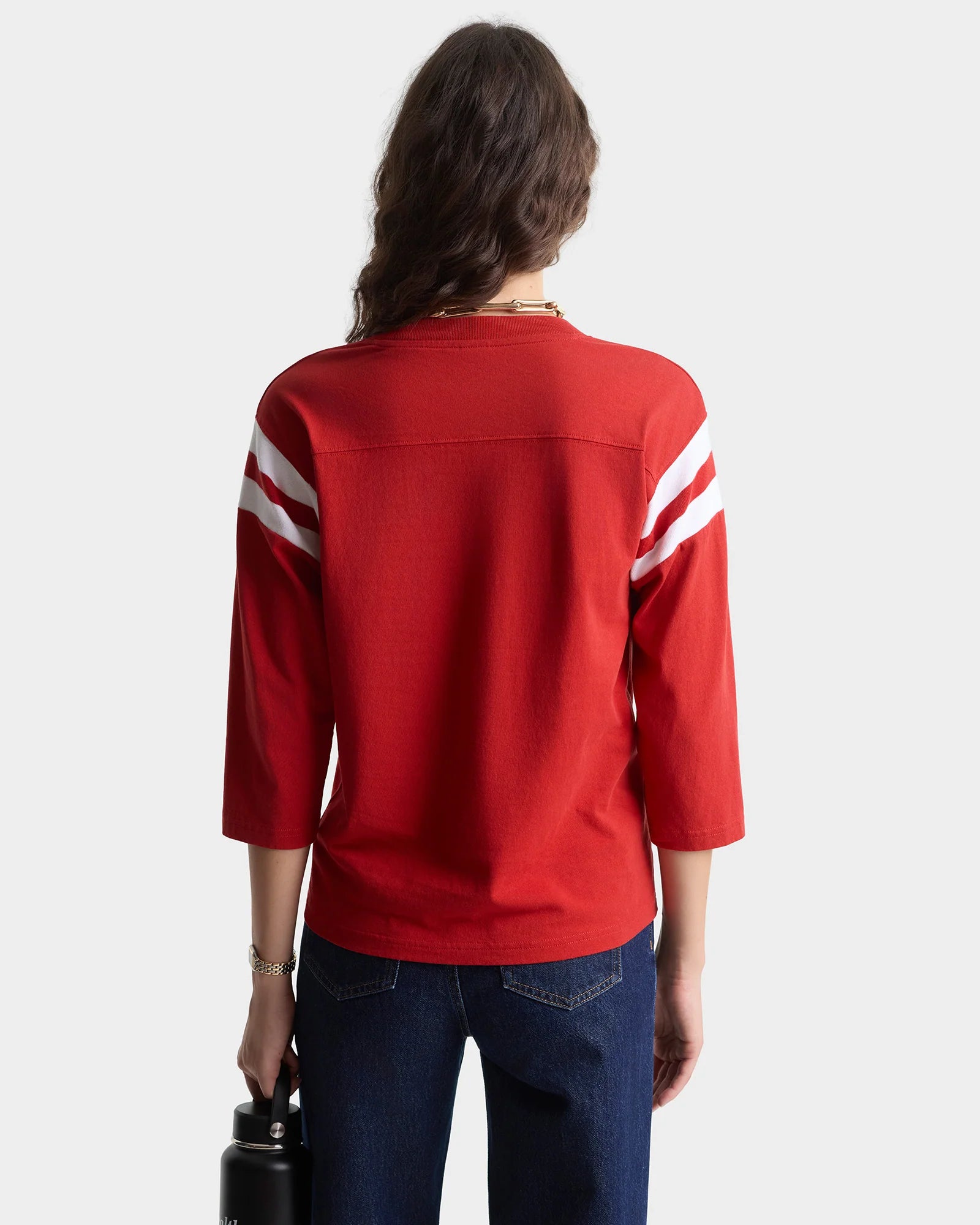 CALIFORNIA EMBLEM LONG FOOTBALL TEE - RUBY/WHITE