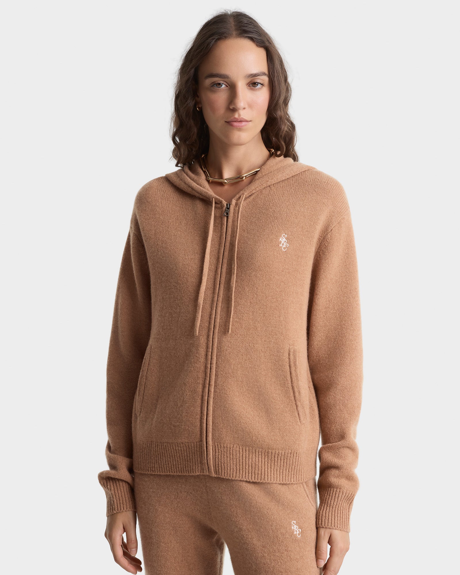 CASHMERE ZIP HOODIE - CAMEL