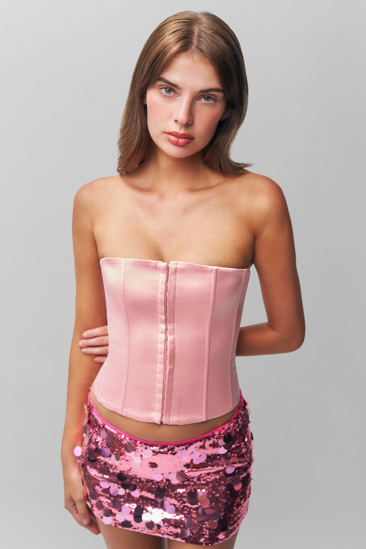 SATIN CORSET IN LIGHT PINK