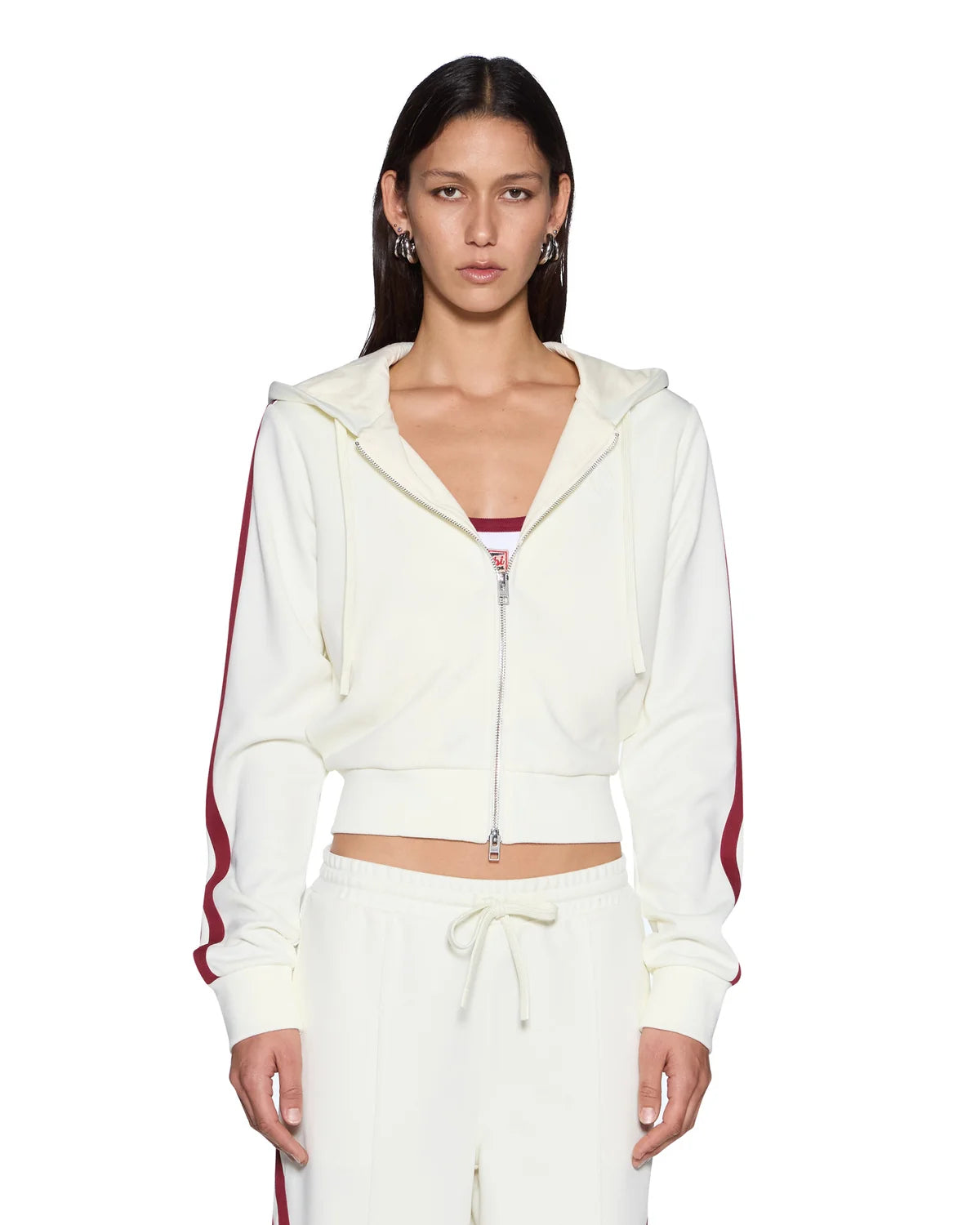 CARTER SLIM HOODIE OFF WHITE BURGUNDY