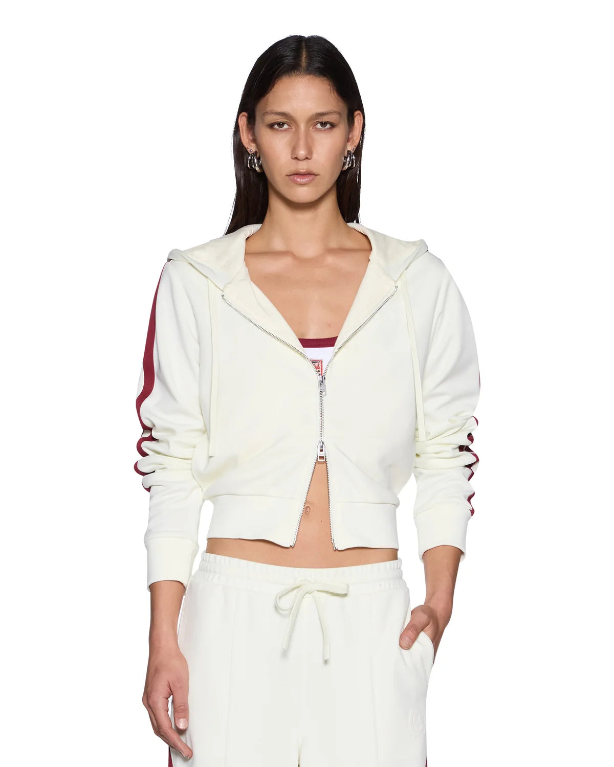 CARTER SLIM HOODIE OFF WHITE BURGUNDY