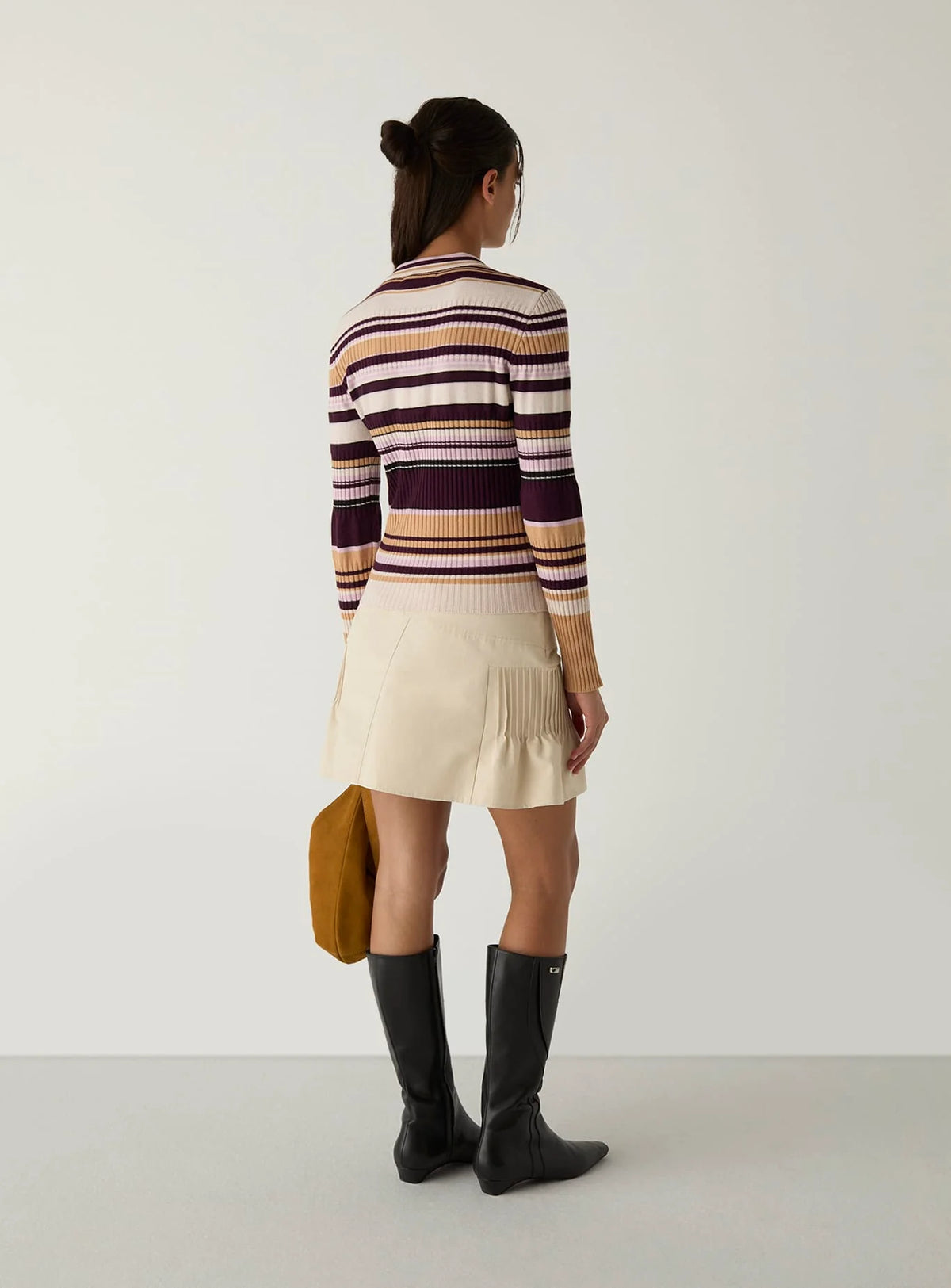ILYANA CAMEL STRIPED POLO KNIT