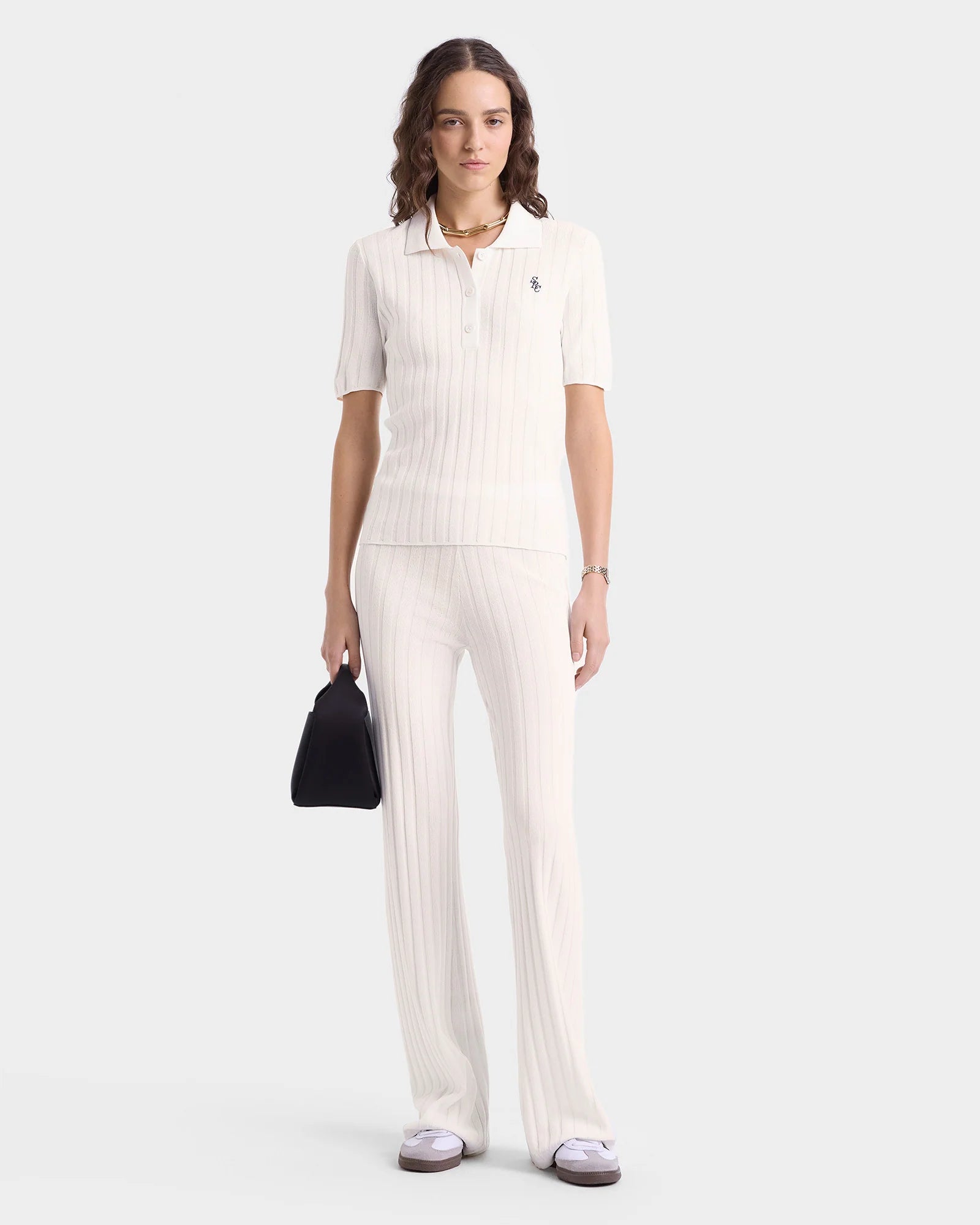 SRC RIBBED POLO - ECRU/NAVY