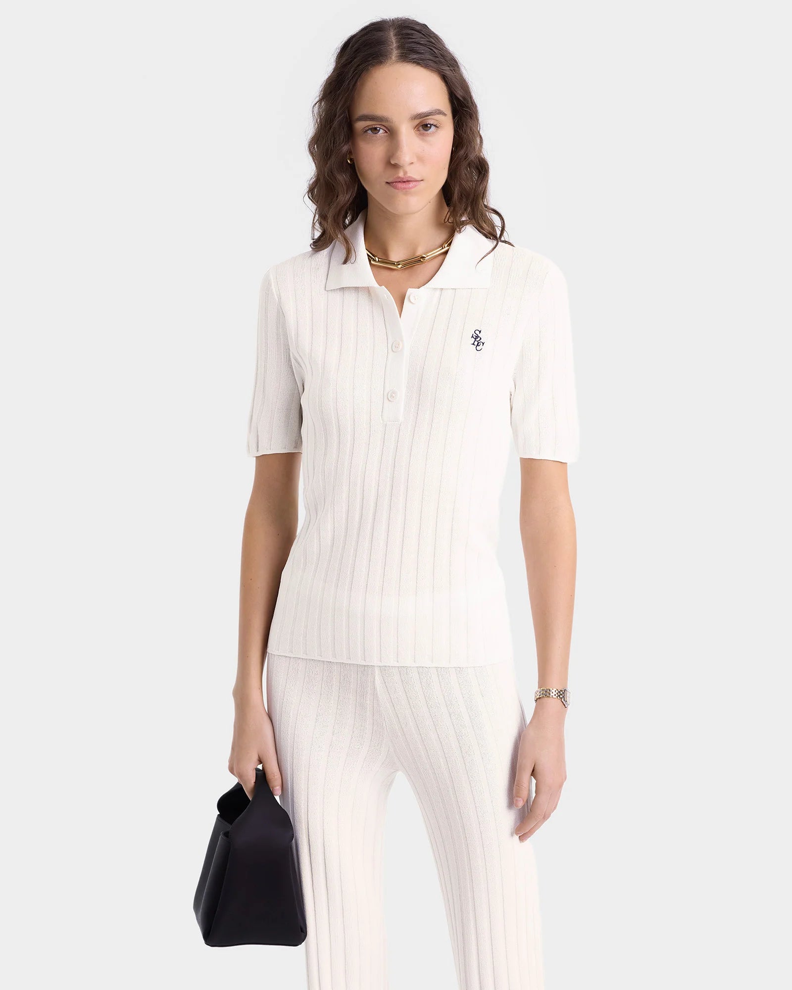 SRC RIBBED POLO - ECRU/NAVY