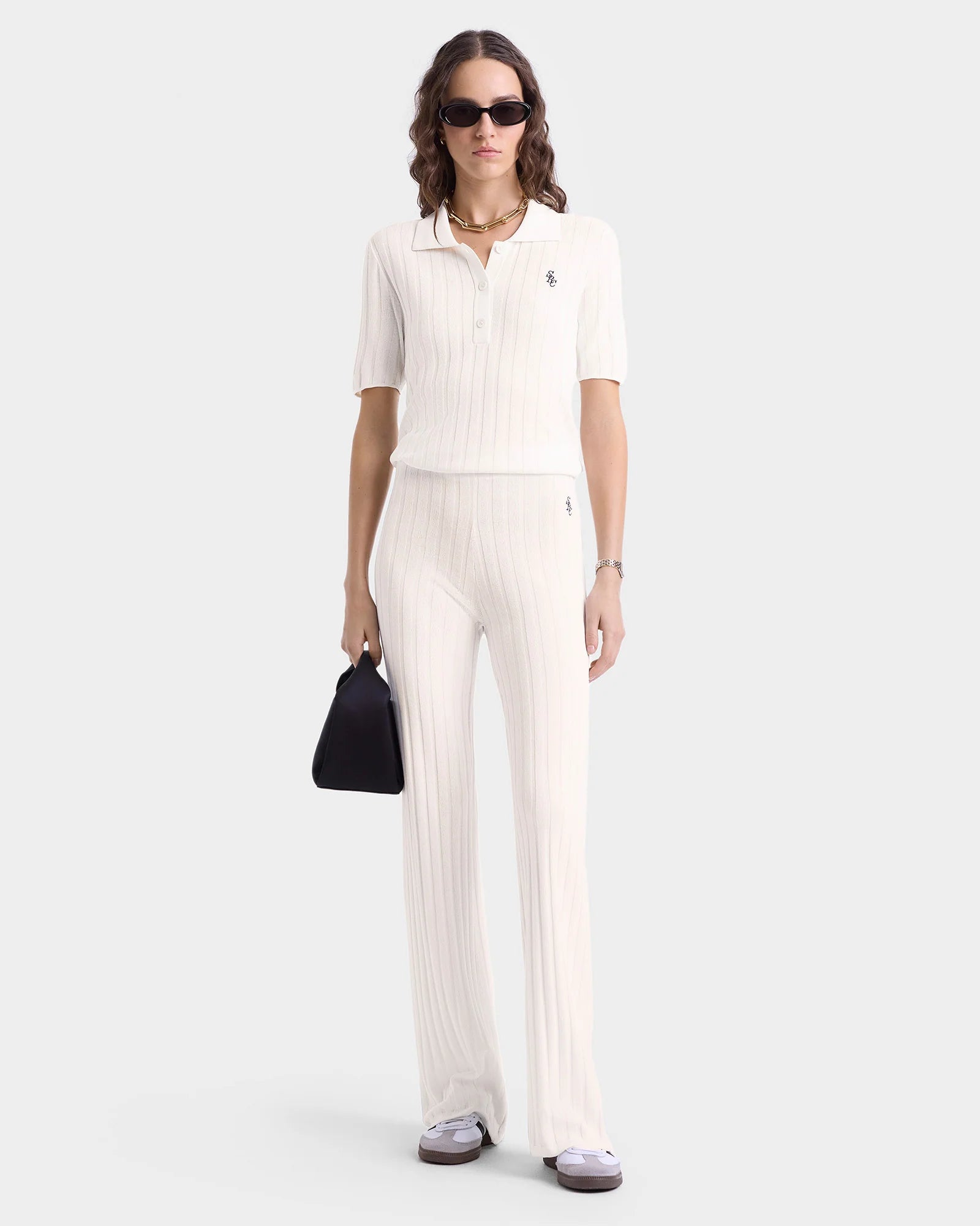 SRC RIBBED TROUSERS - ECRU/NAVY