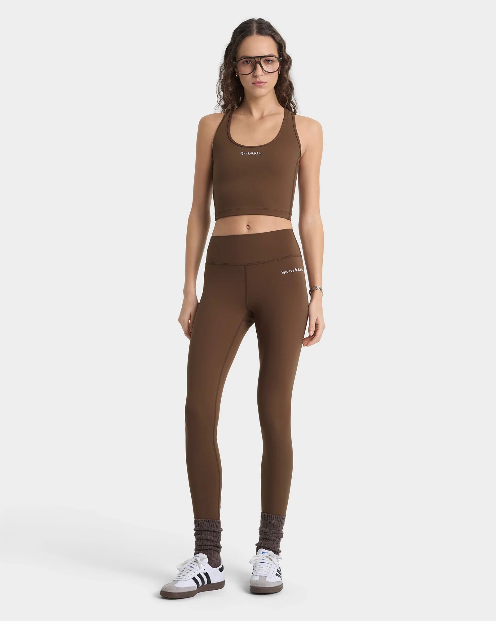 SERIF LOGO LEGGING - SAND/WHITE